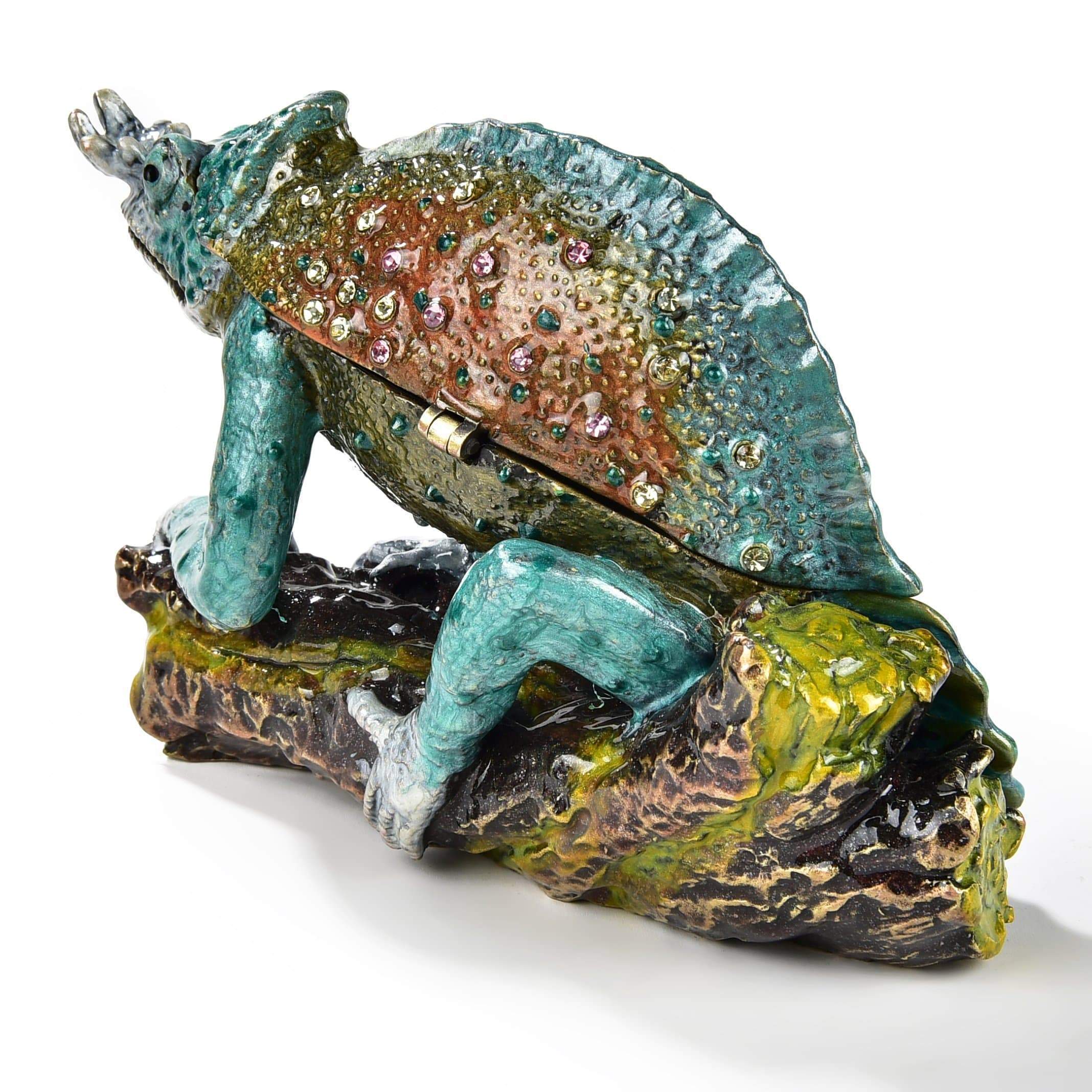 Kalifano Vanity Figurine Vanity Chameleon Figurine Keepsake Box made with Crystals SVA-052