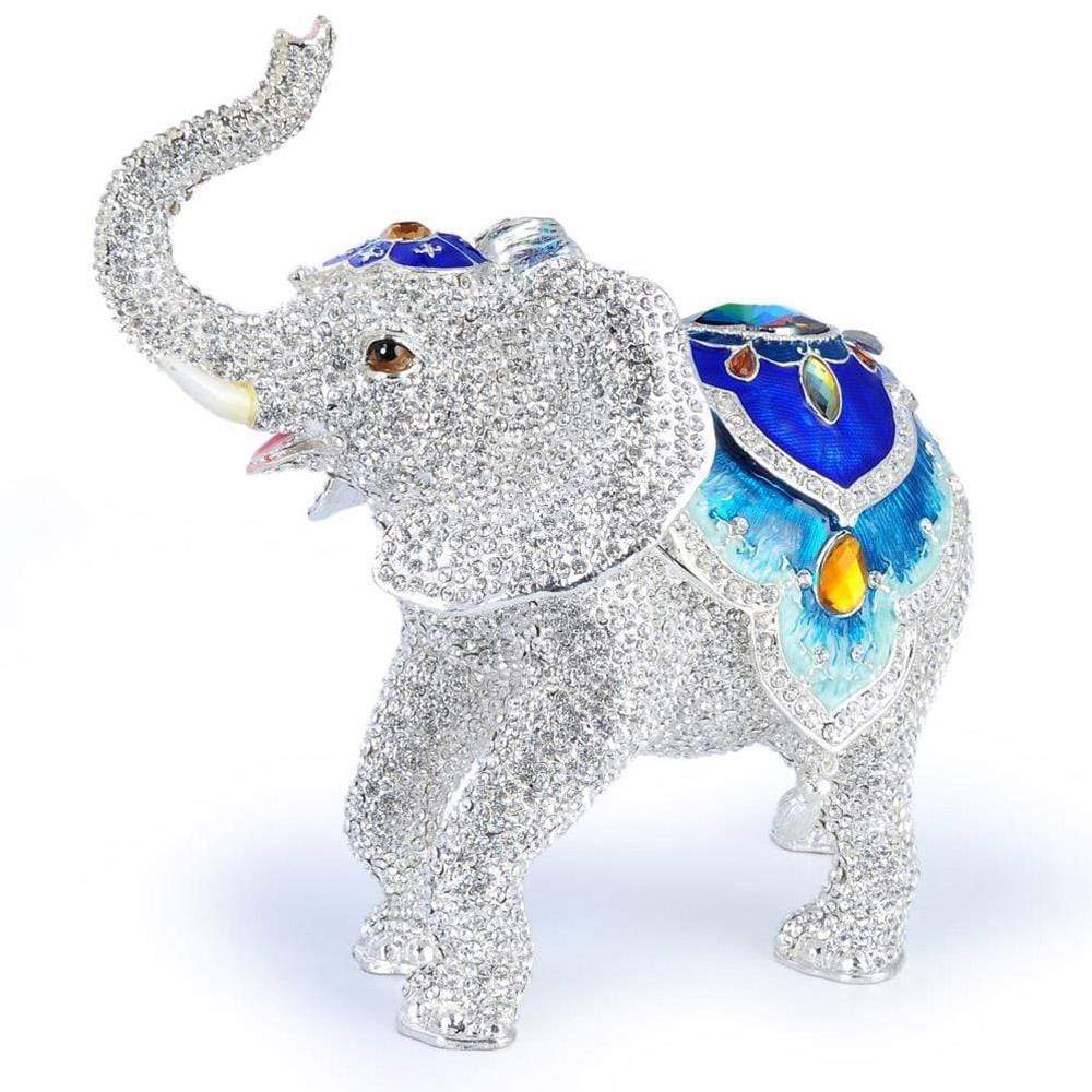 Kalifano Vanity Figurine White Elephant Figurine Keepsake Box made with Crystals SVA-083