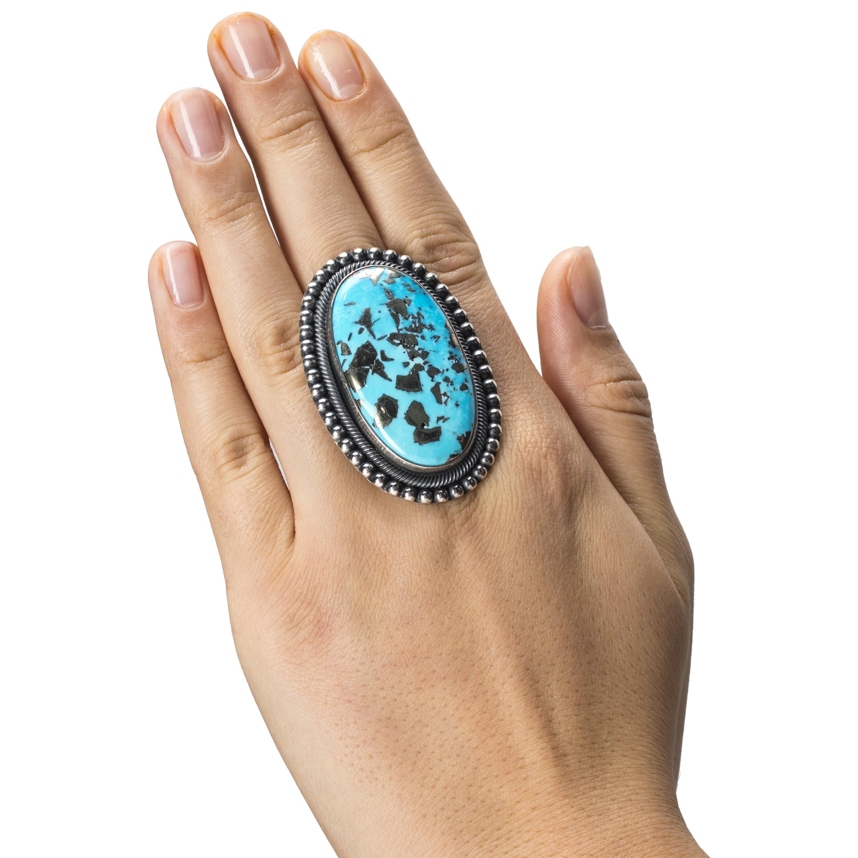 Genuine popular Kings Manassa Turquoise Ring, Size 5, Sterling Silver, Authentic Navajo Native American USA Handmade, Artisan Signed, One of a Kind