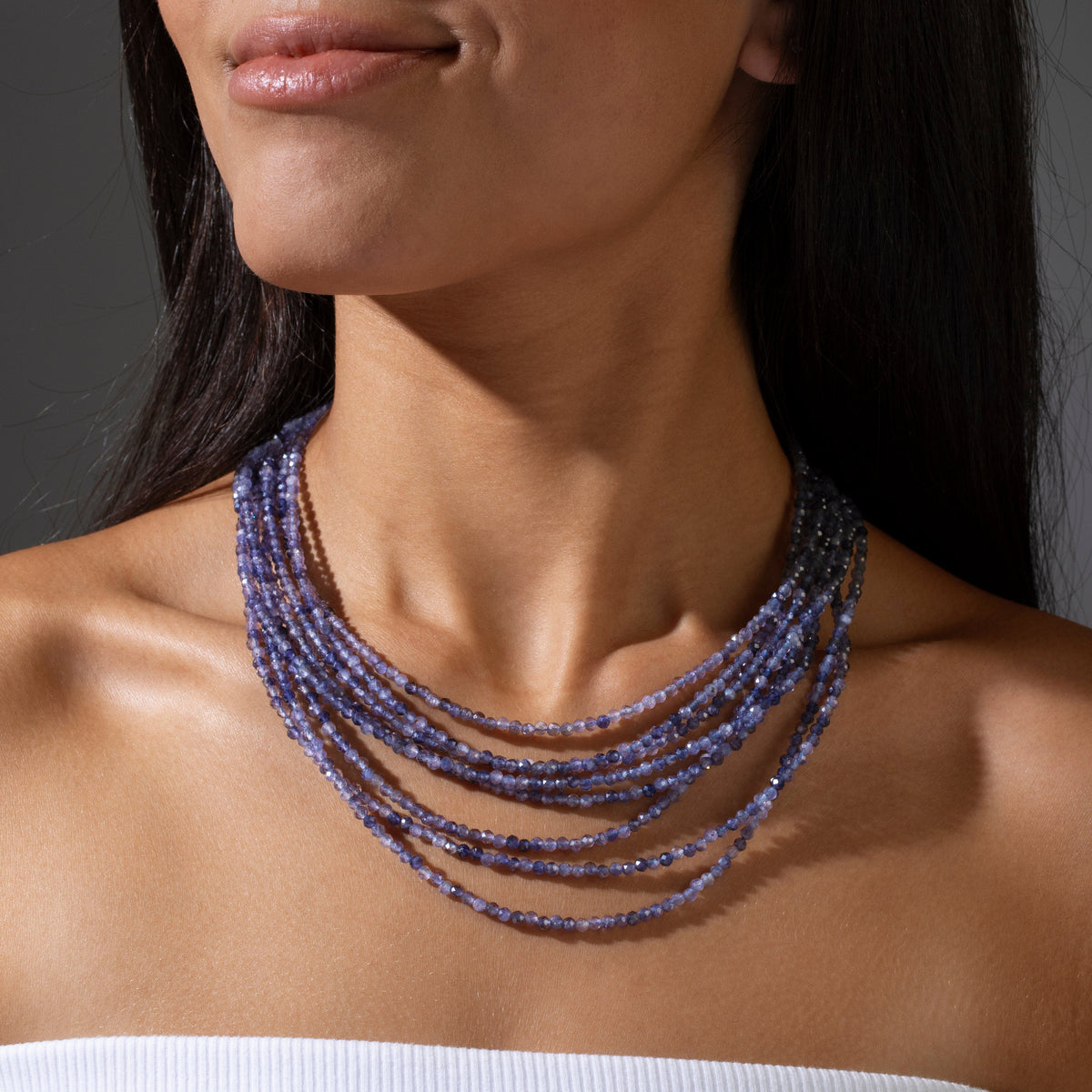 KALIFANO Gemstone Jewelry Iolite 3mm Necklace With Sterling Silver Clasp - 16" CCN8-IO