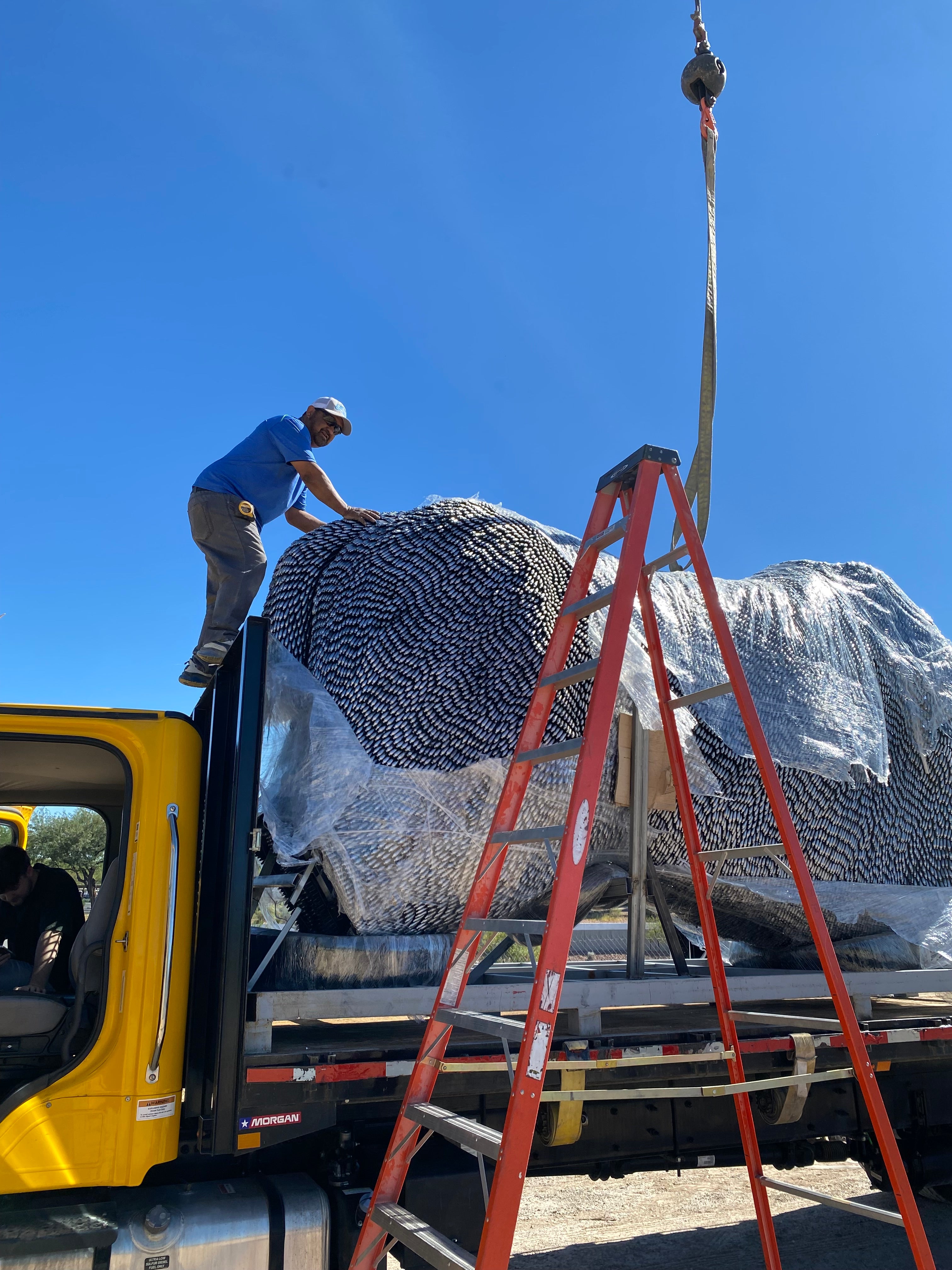 15ft CO2 Canisters and Spark Plugs (80,000+) Big Horn Sheep Recycled Metal Sculpture