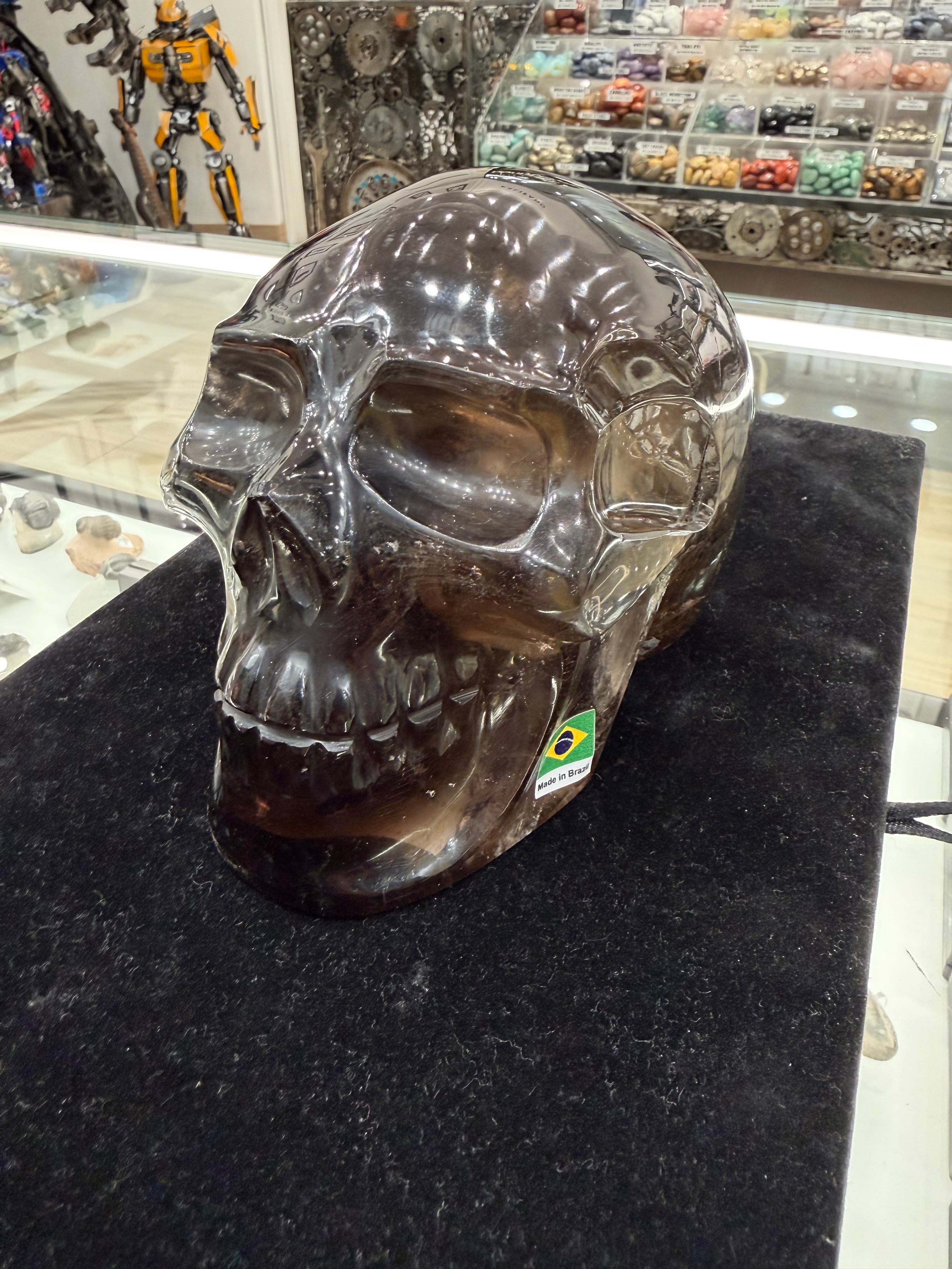 Natural Brazilian Smoky Quartz Skull Carving - 5 in.