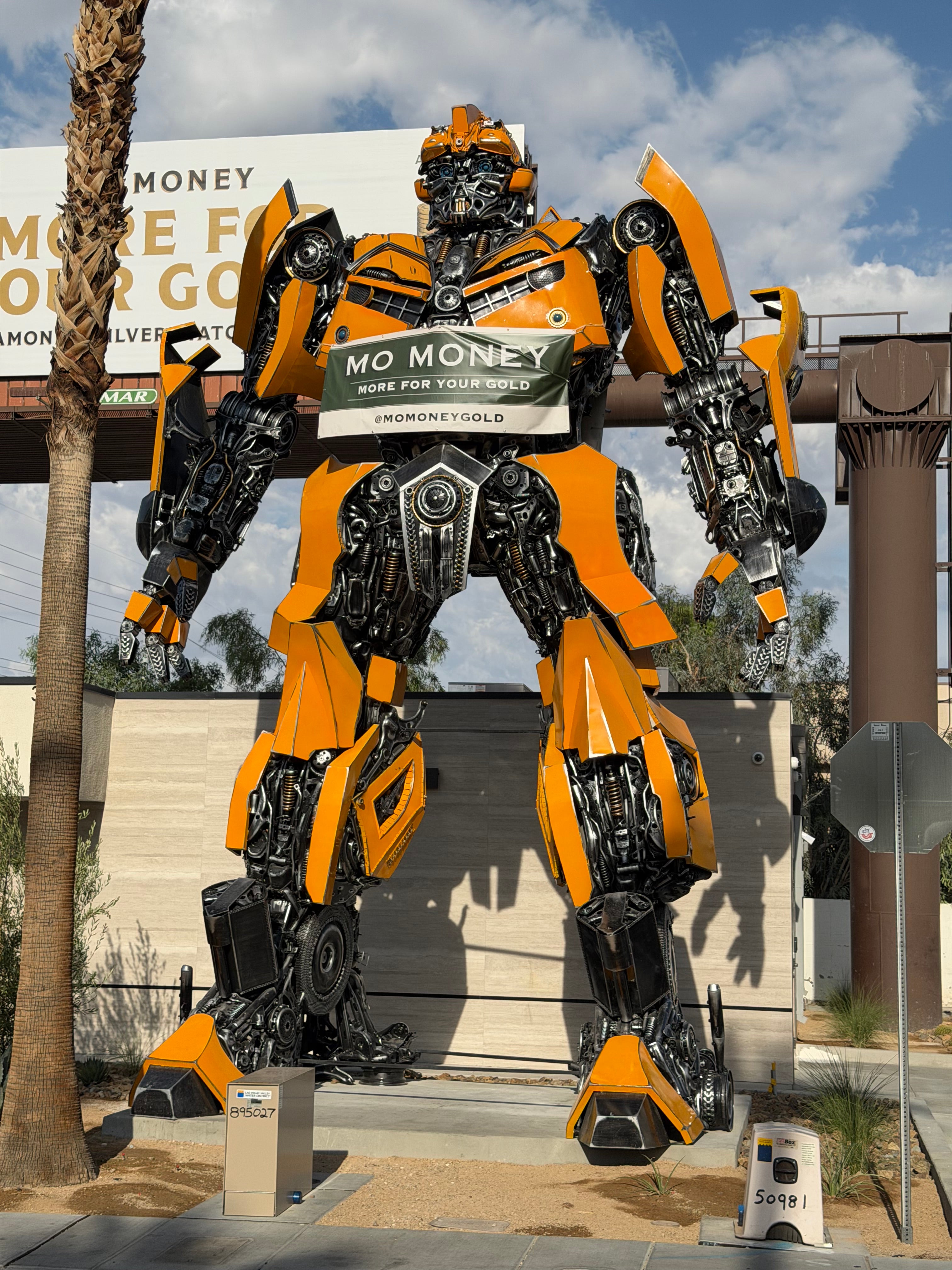 26.5 Feet Tall Bumblebee Inspired Recycled Metal Sculpture