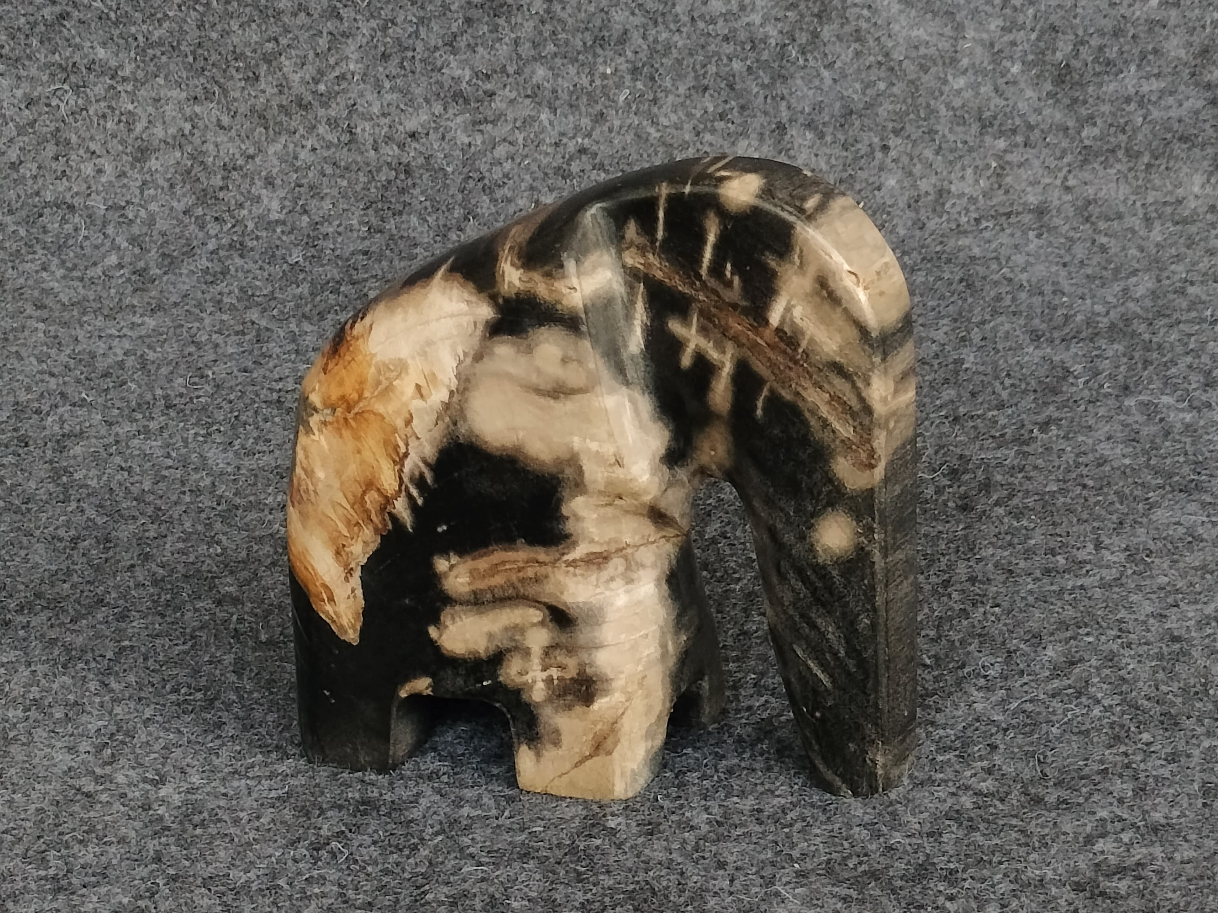 Black Petrified Wood Elephant 5"