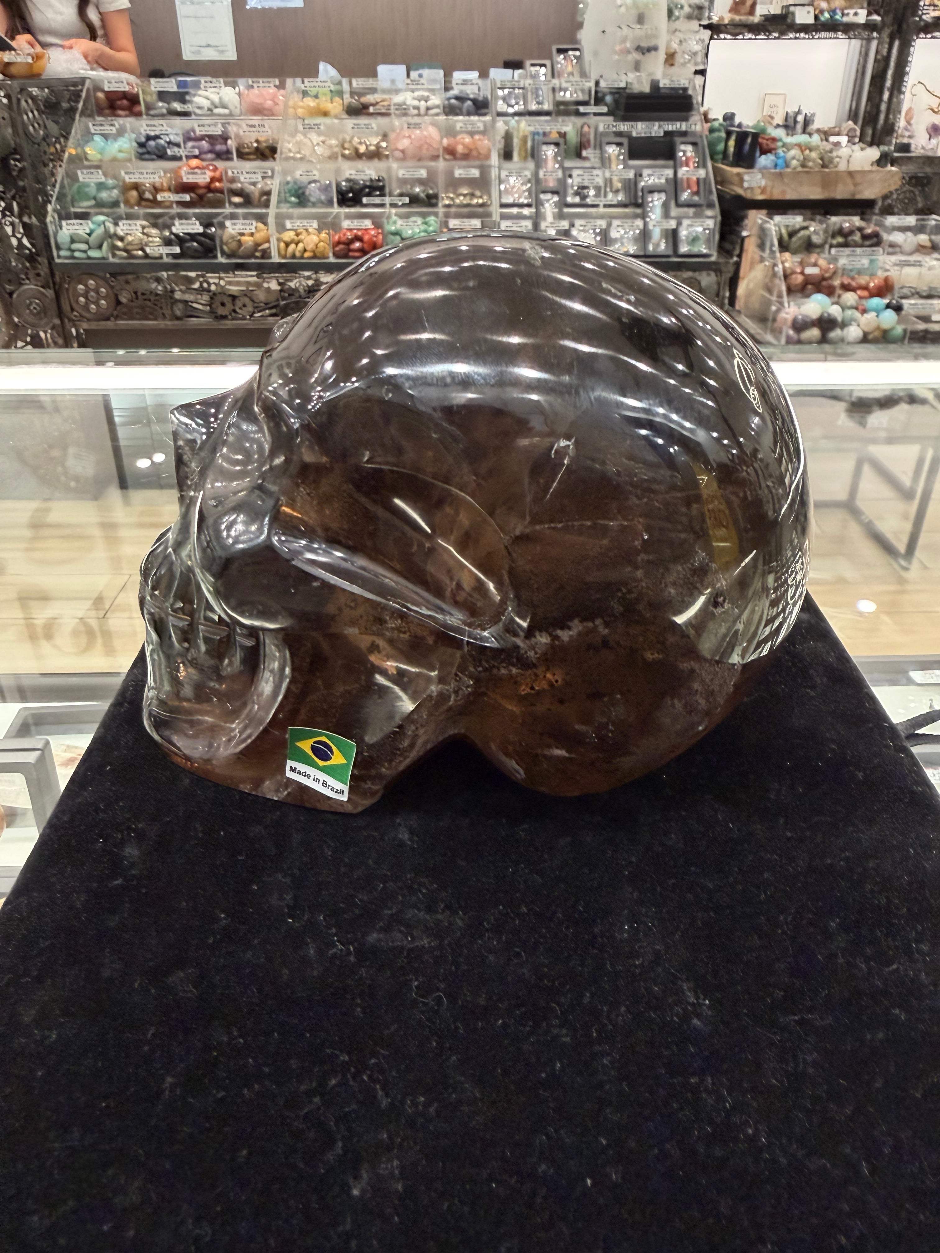 Natural Brazilian Smoky Quartz Skull Carving - 5 in.