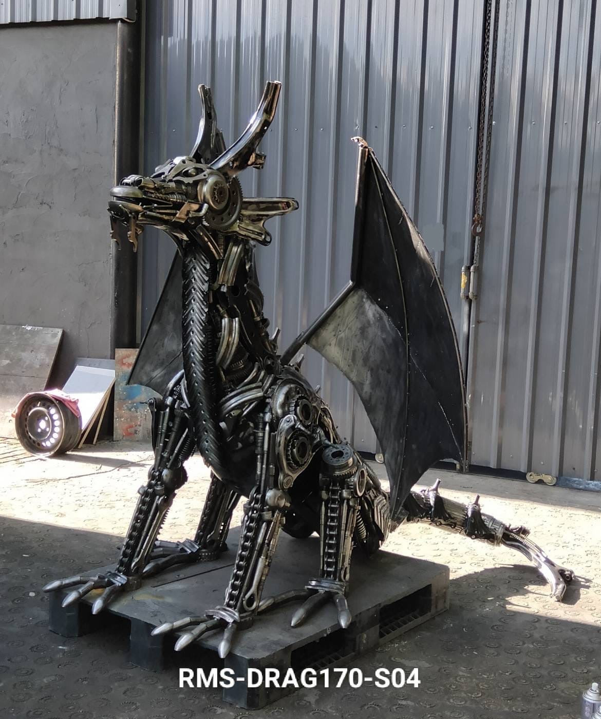 67” Dragon Inspired Recycled Metal Art Sculpture