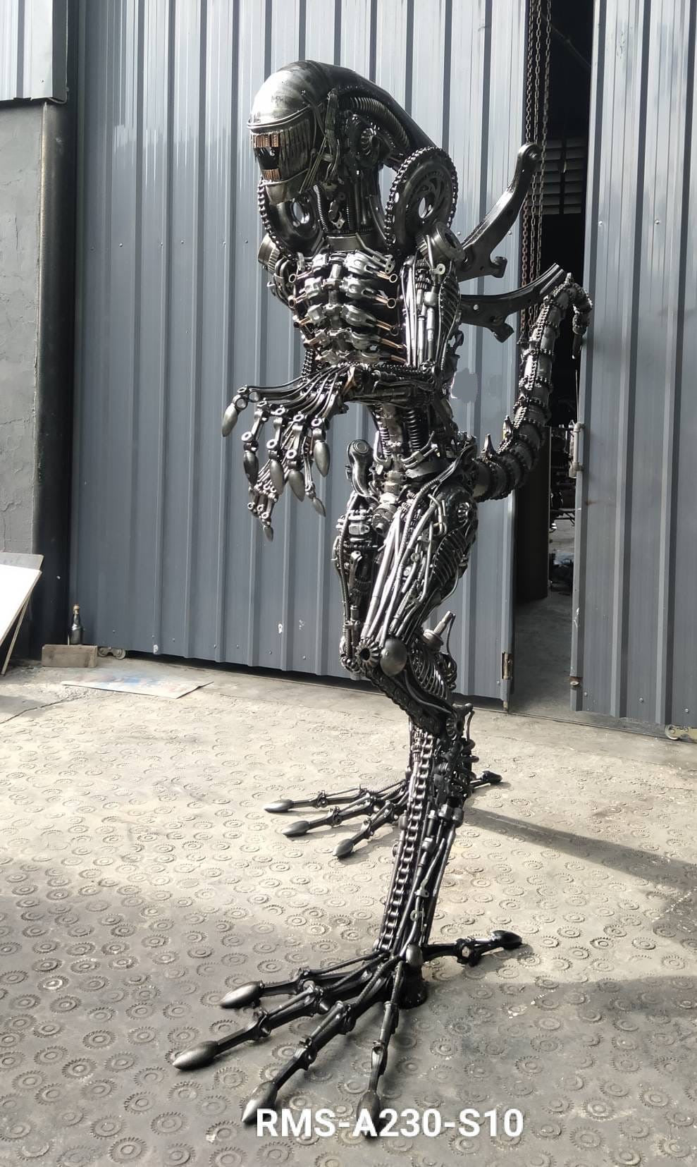 91" Alien Inspired Recycled Metal Art Sculpture