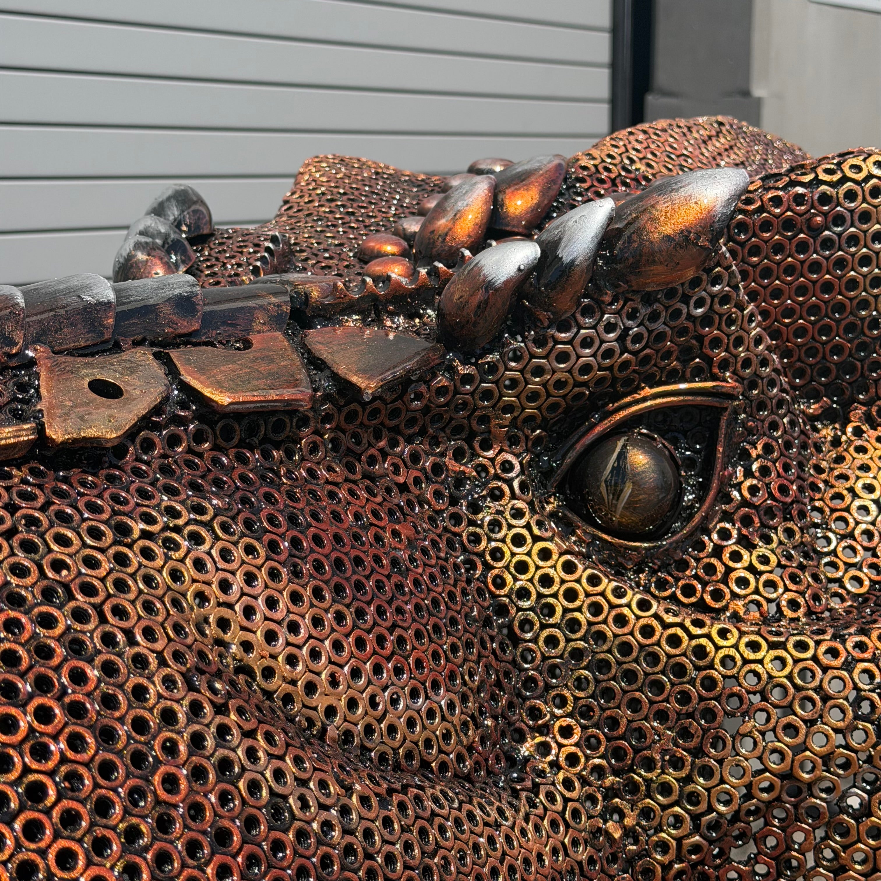 Handcrafted Recycled Metal Tyrannosaurus Rex Head Sculpture