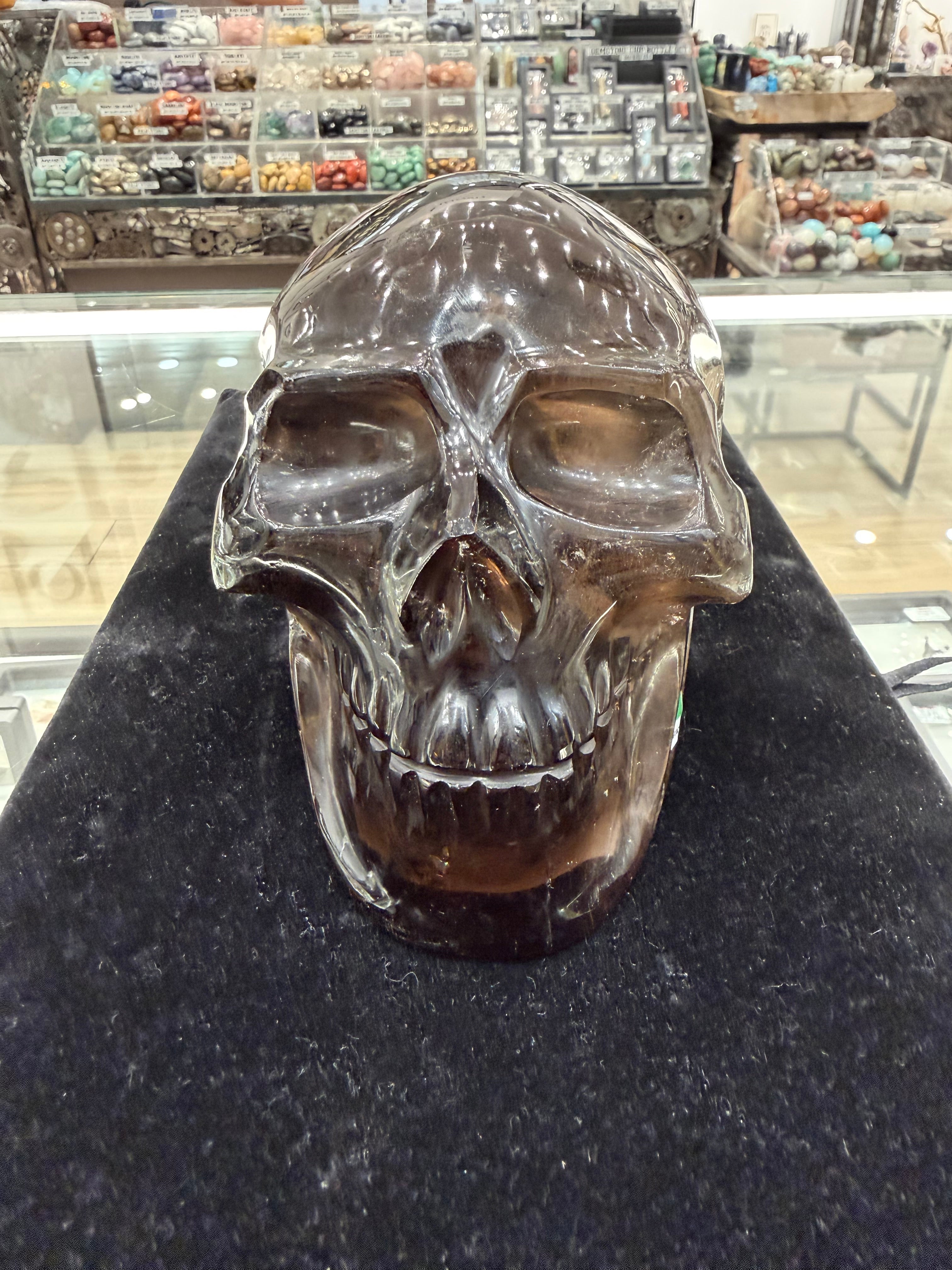 Natural Brazilian Smoky Quartz Skull Carving - 5 in.