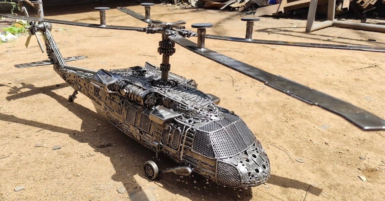 UH-60 Blackhawk - MEDEVAC Helicopter Recycled Metal Art Table