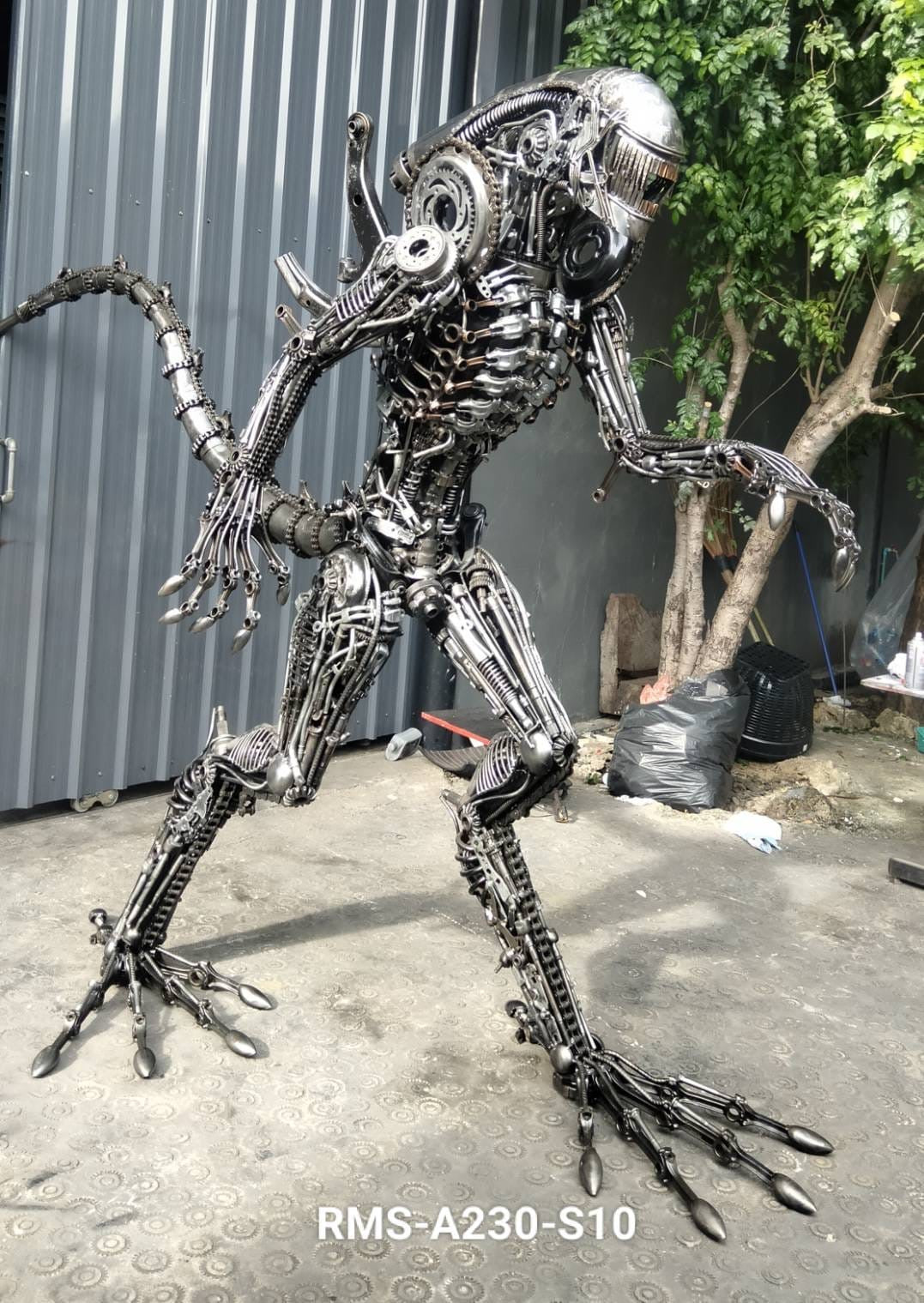 91" Alien Inspired Recycled Metal Art Sculpture