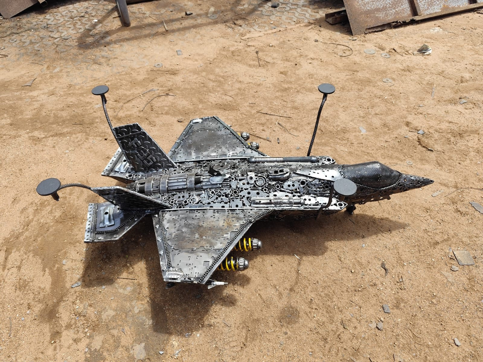 Fighter Jet Airplane F-35 Inspired Recycled Metal Art Table