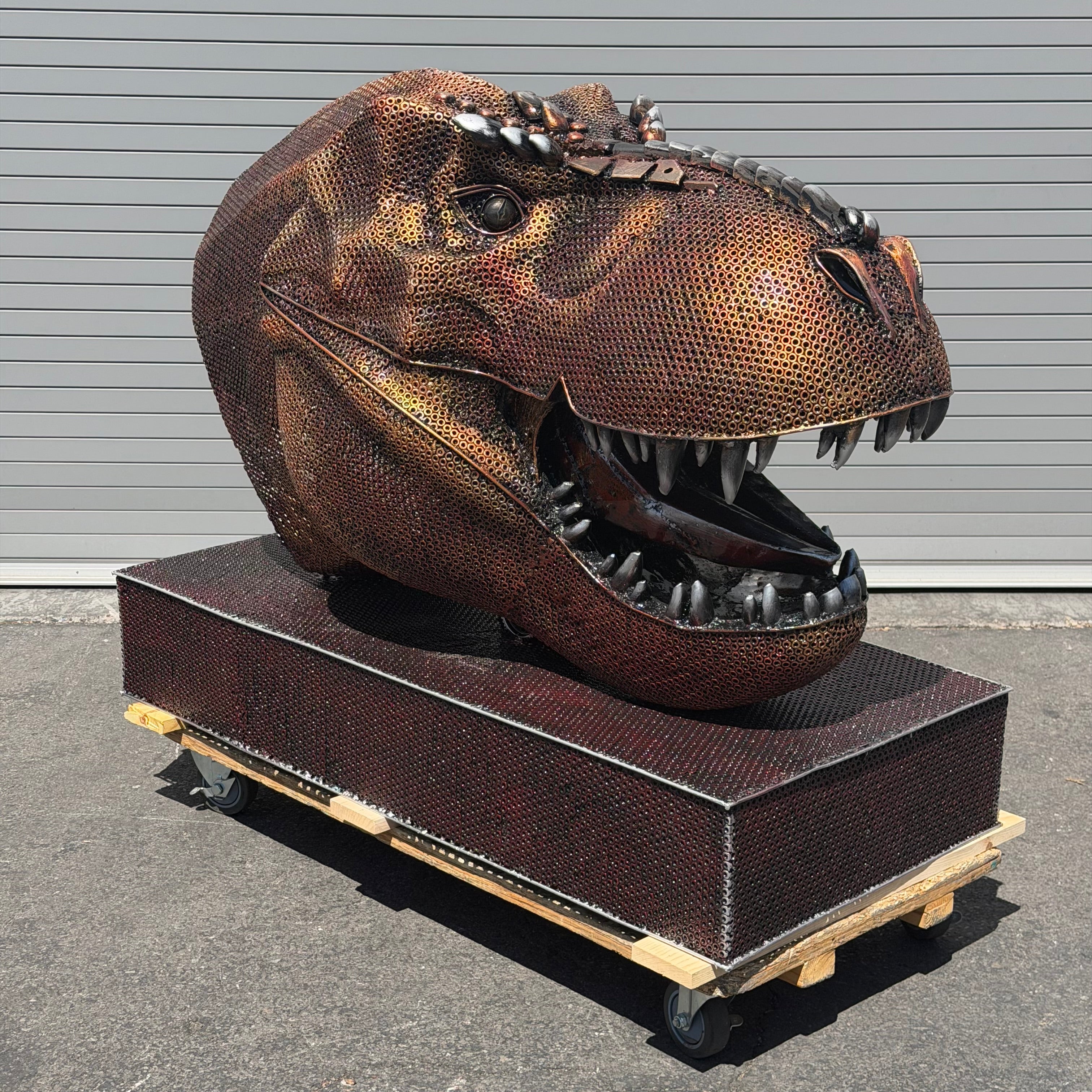 Handcrafted Recycled Metal Tyrannosaurus Rex Head Sculpture