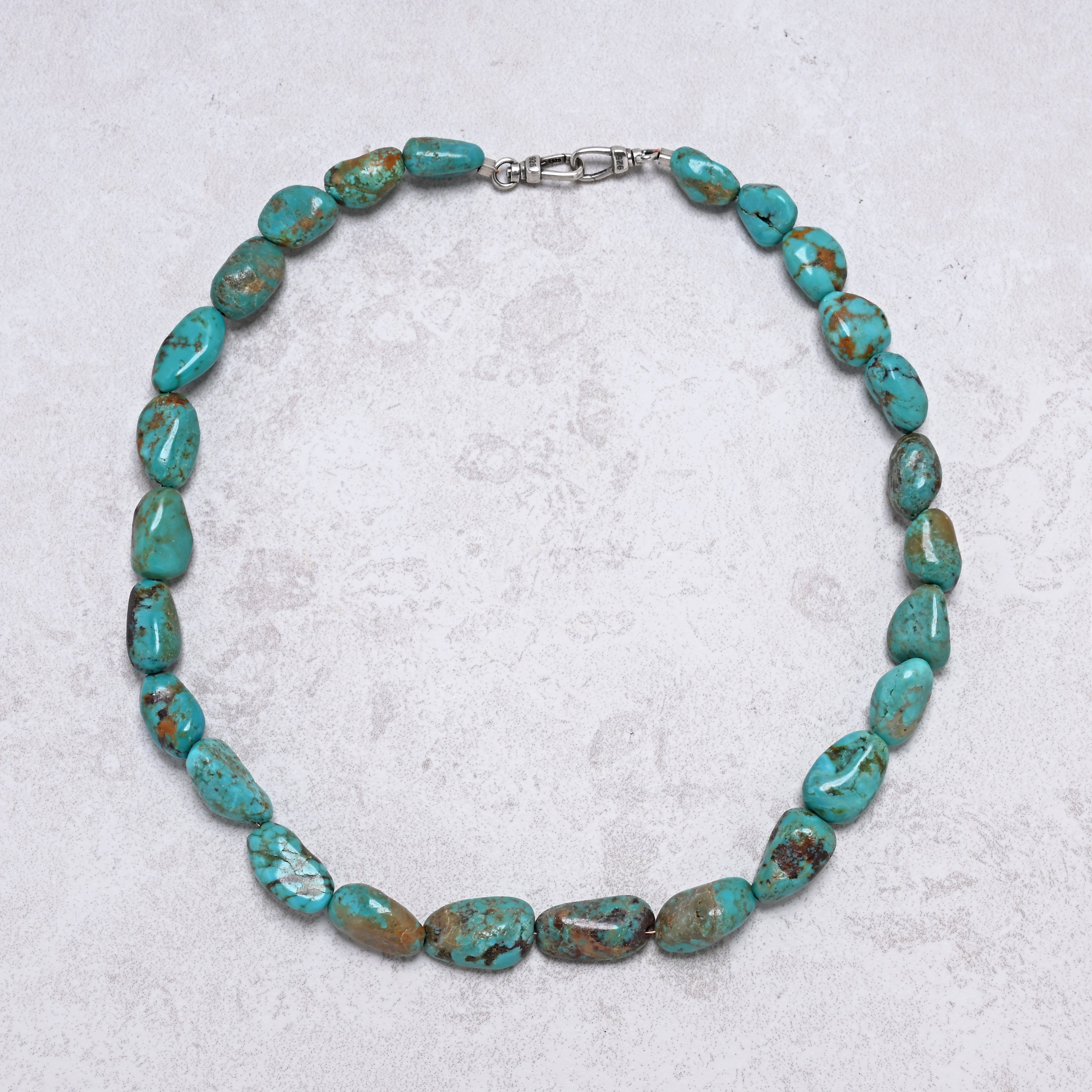 Blue Anhui Turquoise Nugget Necklace with Sterling Silver Equestrian Clasp