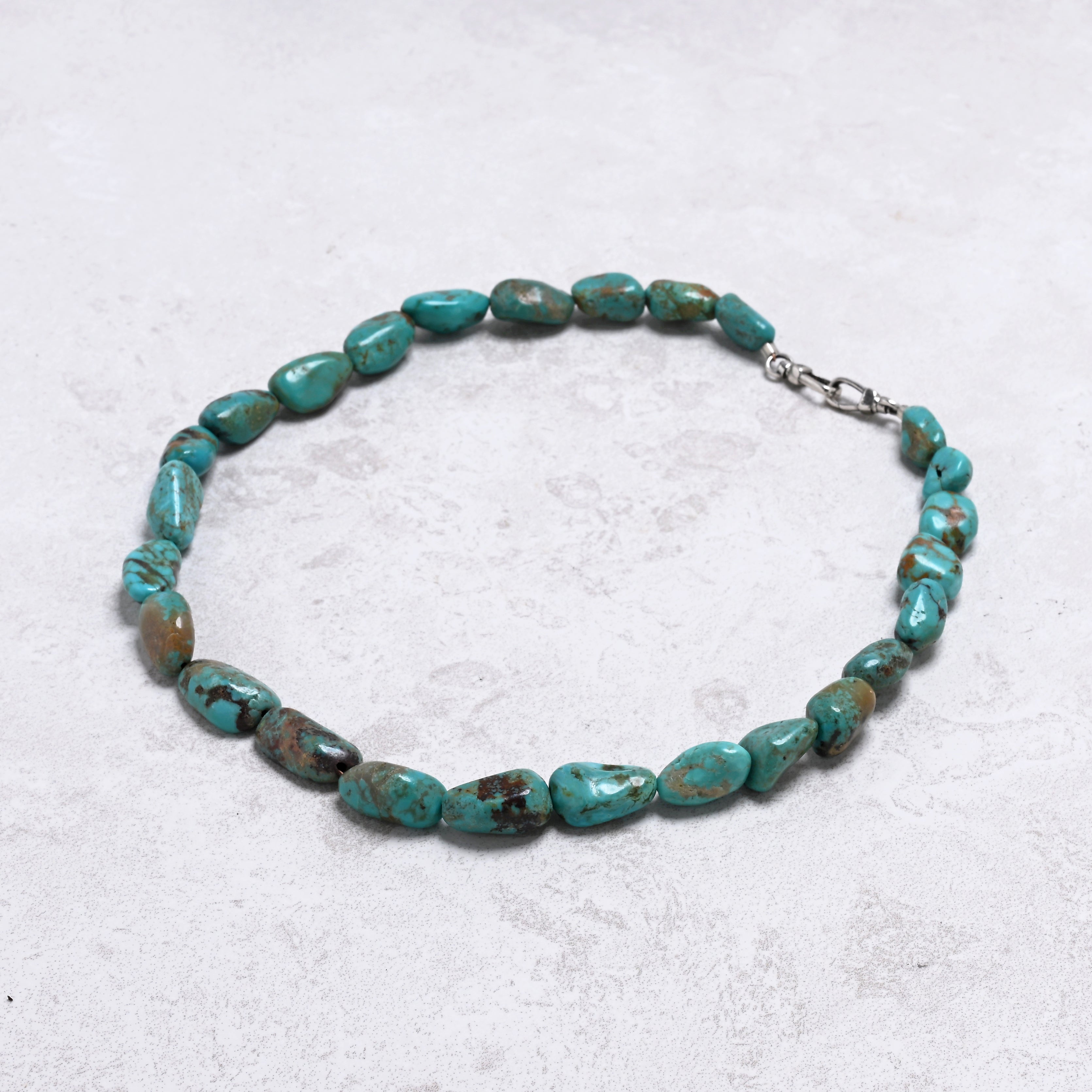 Blue Anhui Turquoise Nugget Necklace with Sterling Silver Equestrian Clasp