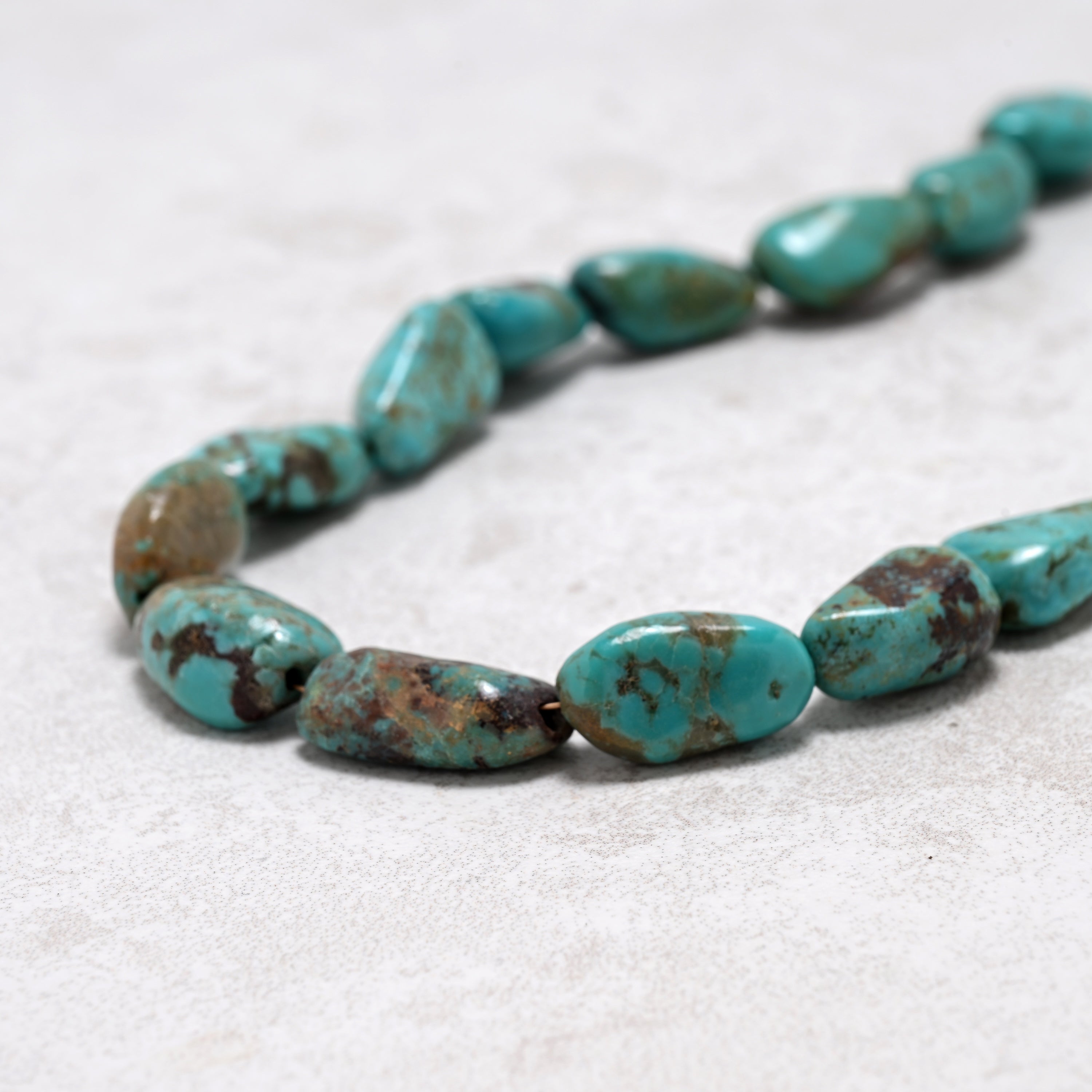 Blue Anhui Turquoise Nugget Necklace with Sterling Silver Equestrian Clasp