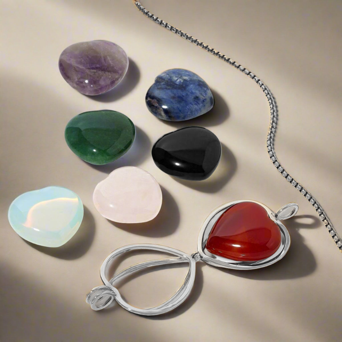 Stainless Steel Convertible Heart Locket with Chakra Gemstones | Adjustable Bolo Chain | 30"
