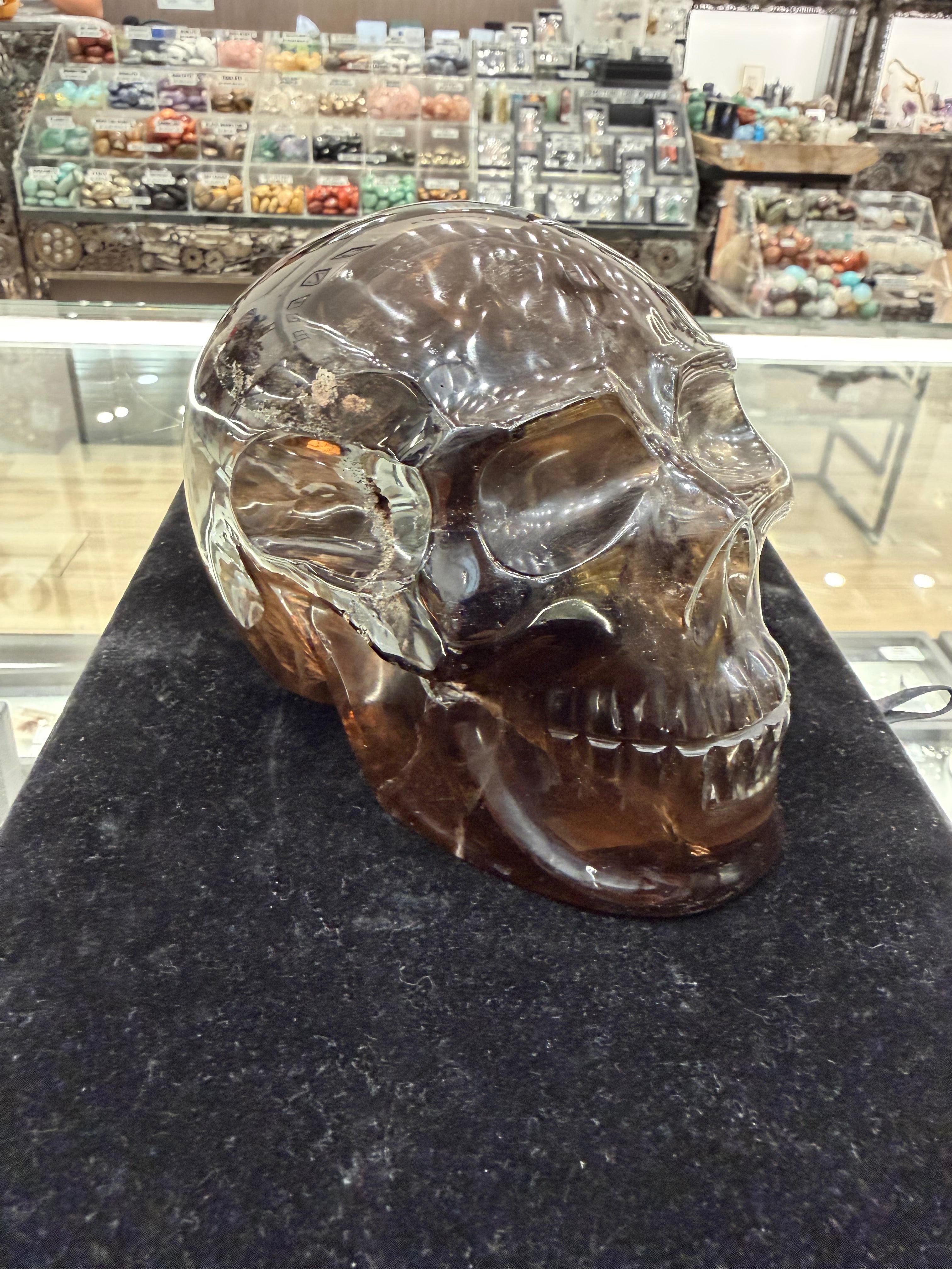Natural Brazilian Smoky Quartz Skull Carving - 5 in.