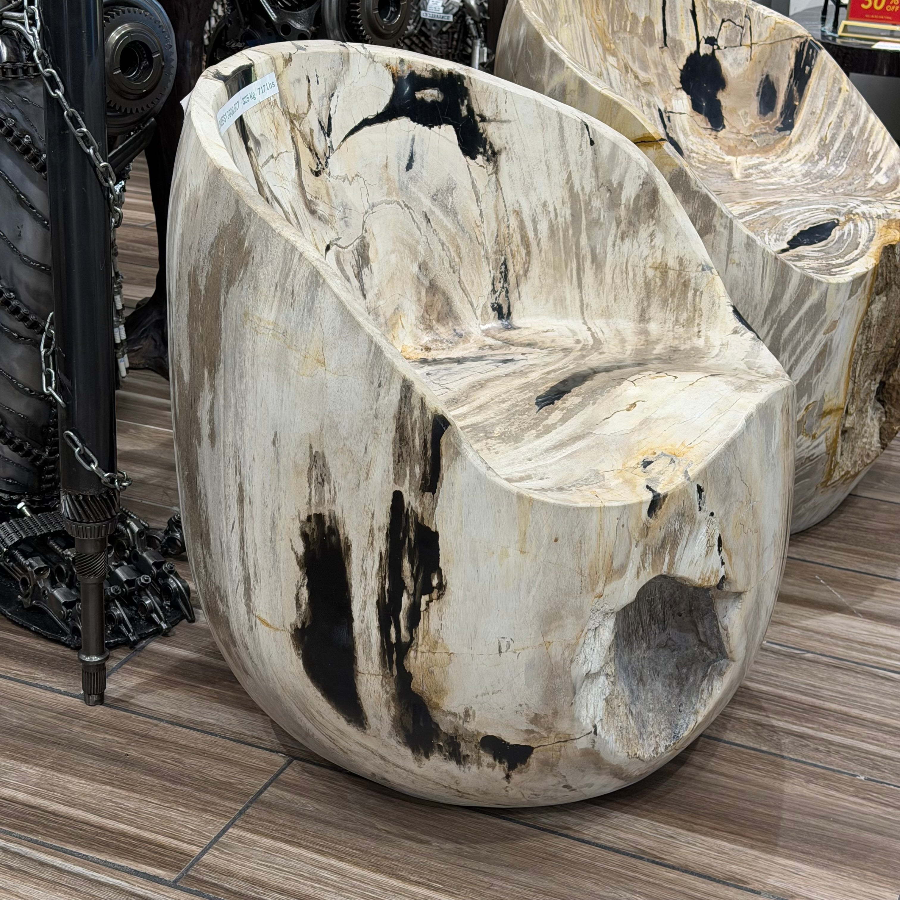 28" Petrified Wood Backrest Stool / Chair