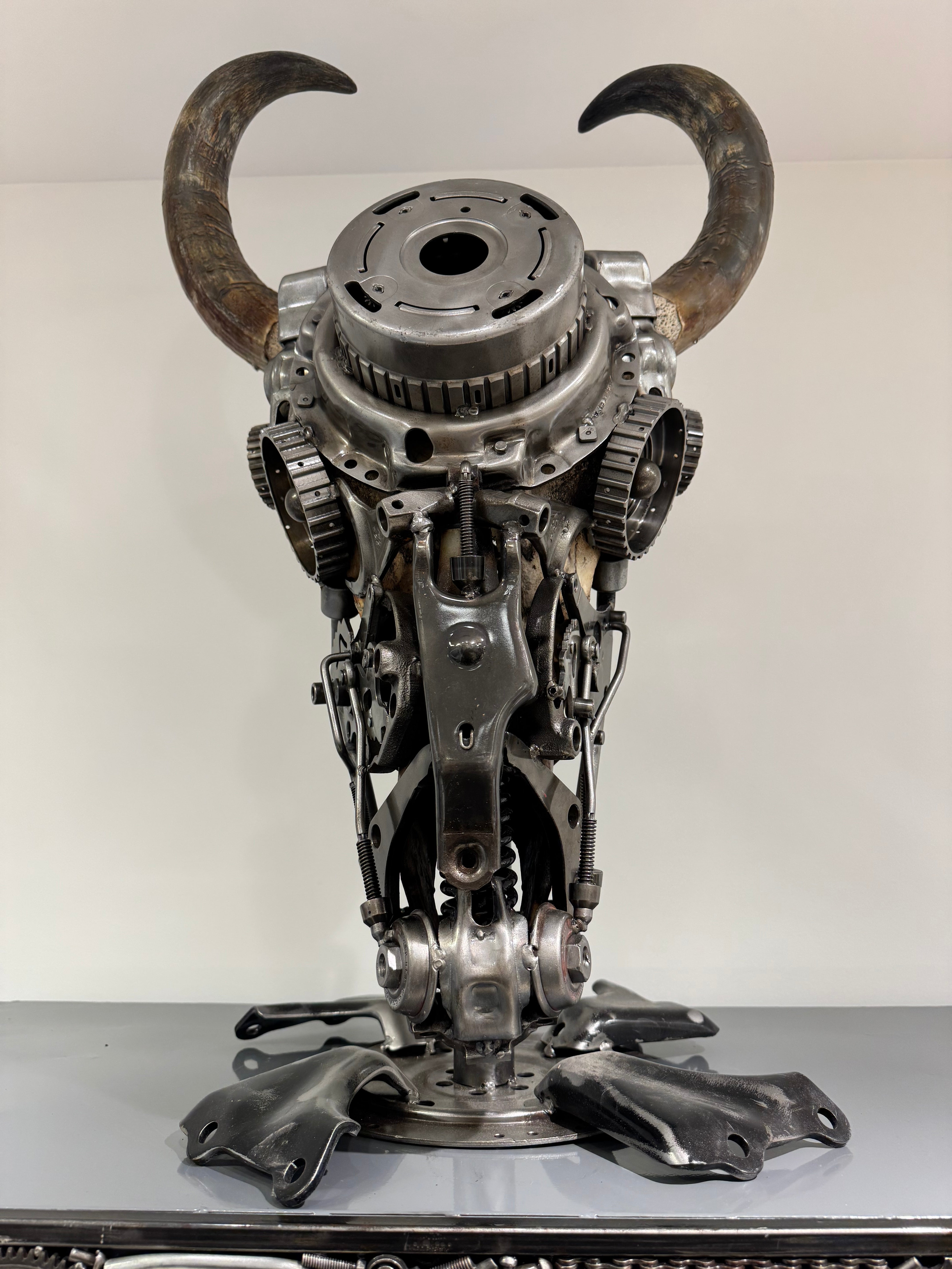 Bull Skull Recycled Metal Art Sculpture