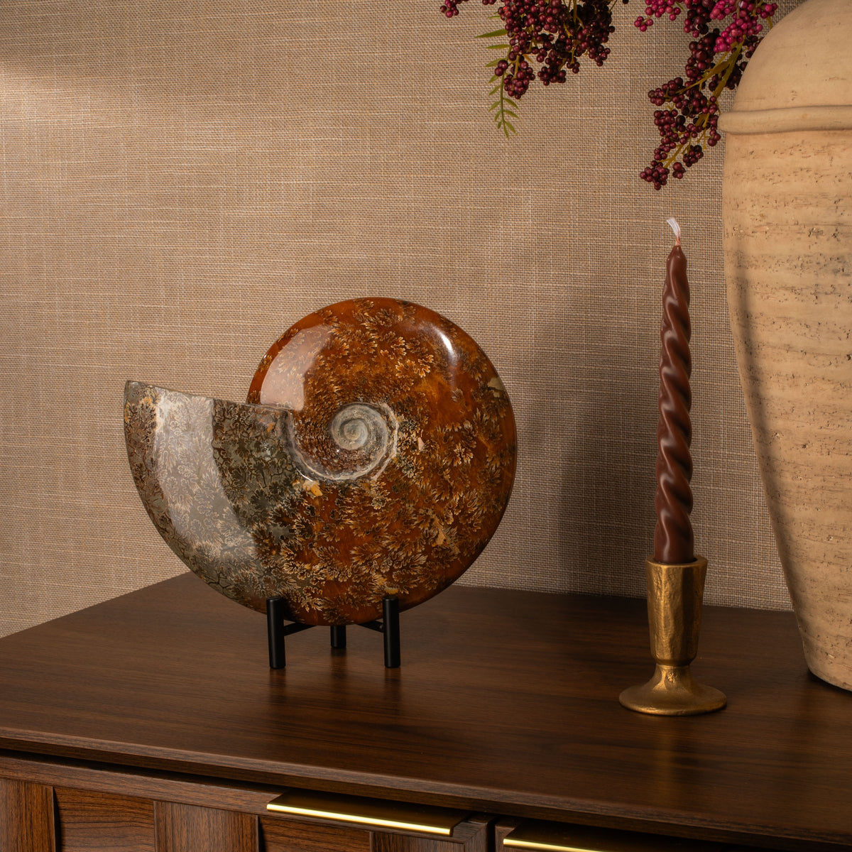 9.5" Polished Ammonite Fossil with Fern Suture Pattern