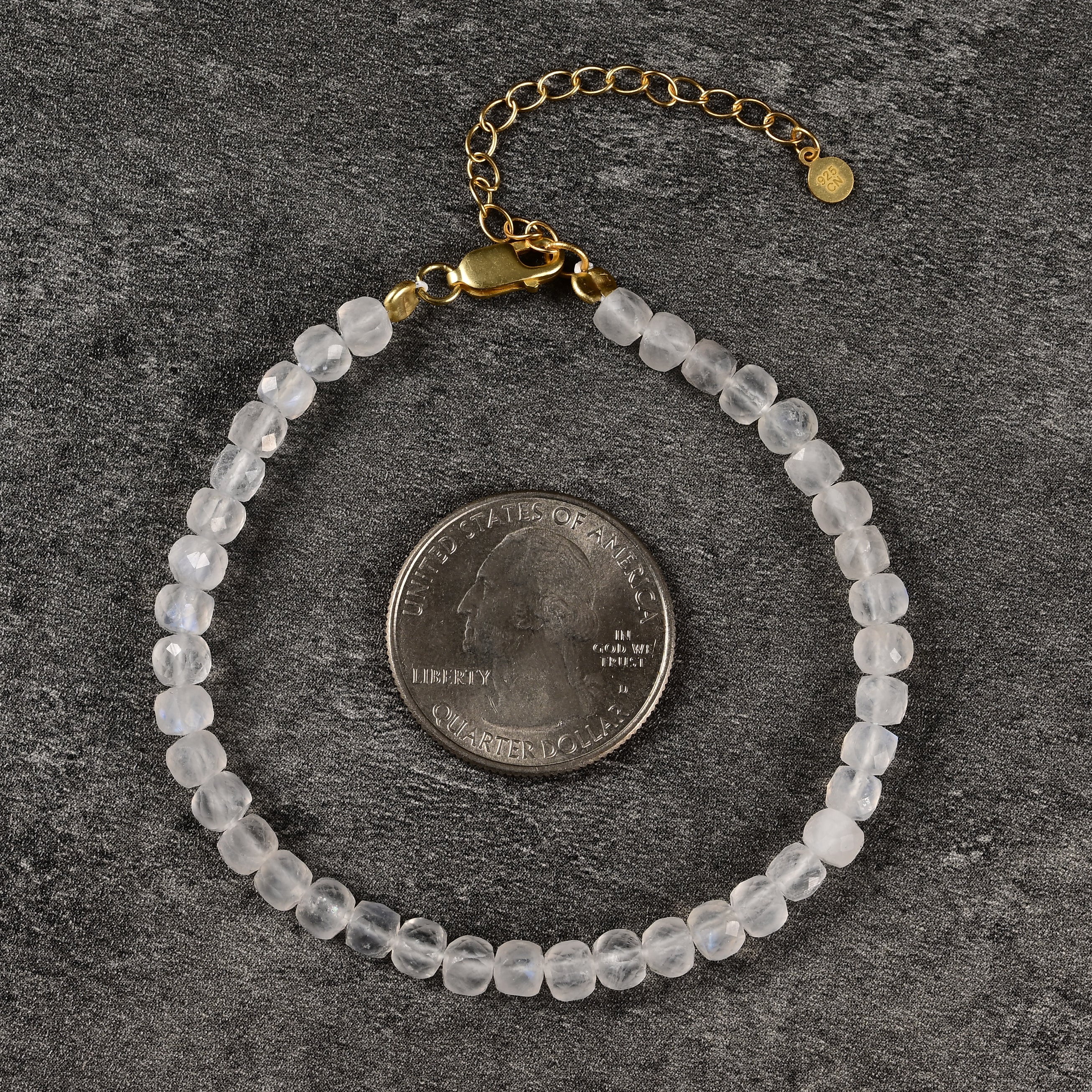 Moonstone Faceted 4mm Barrel Bracelet with Sterling Silver Extender