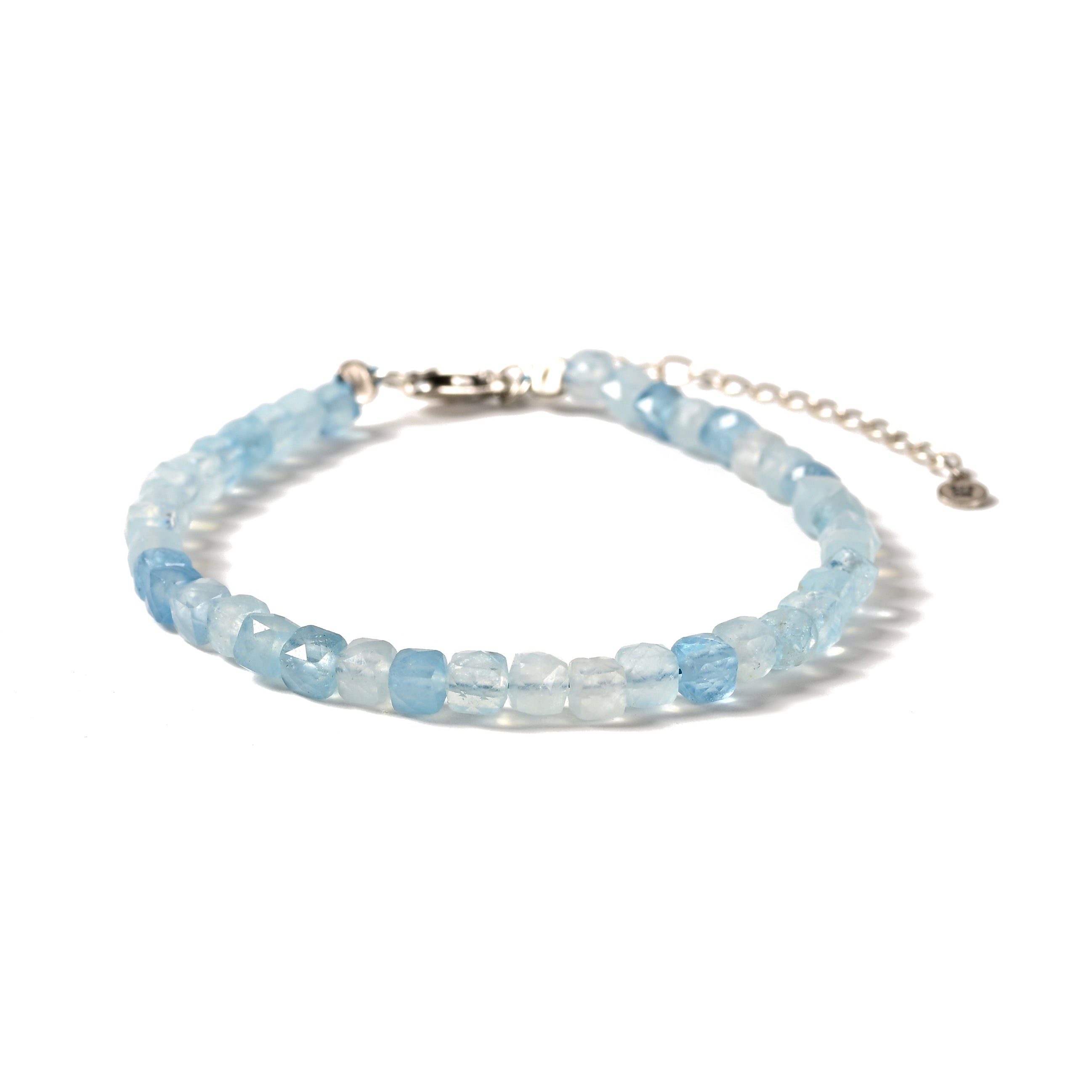 Natural Aquamarine Faceted 4mm Barrel Bracelet with Sterling Silver Extender