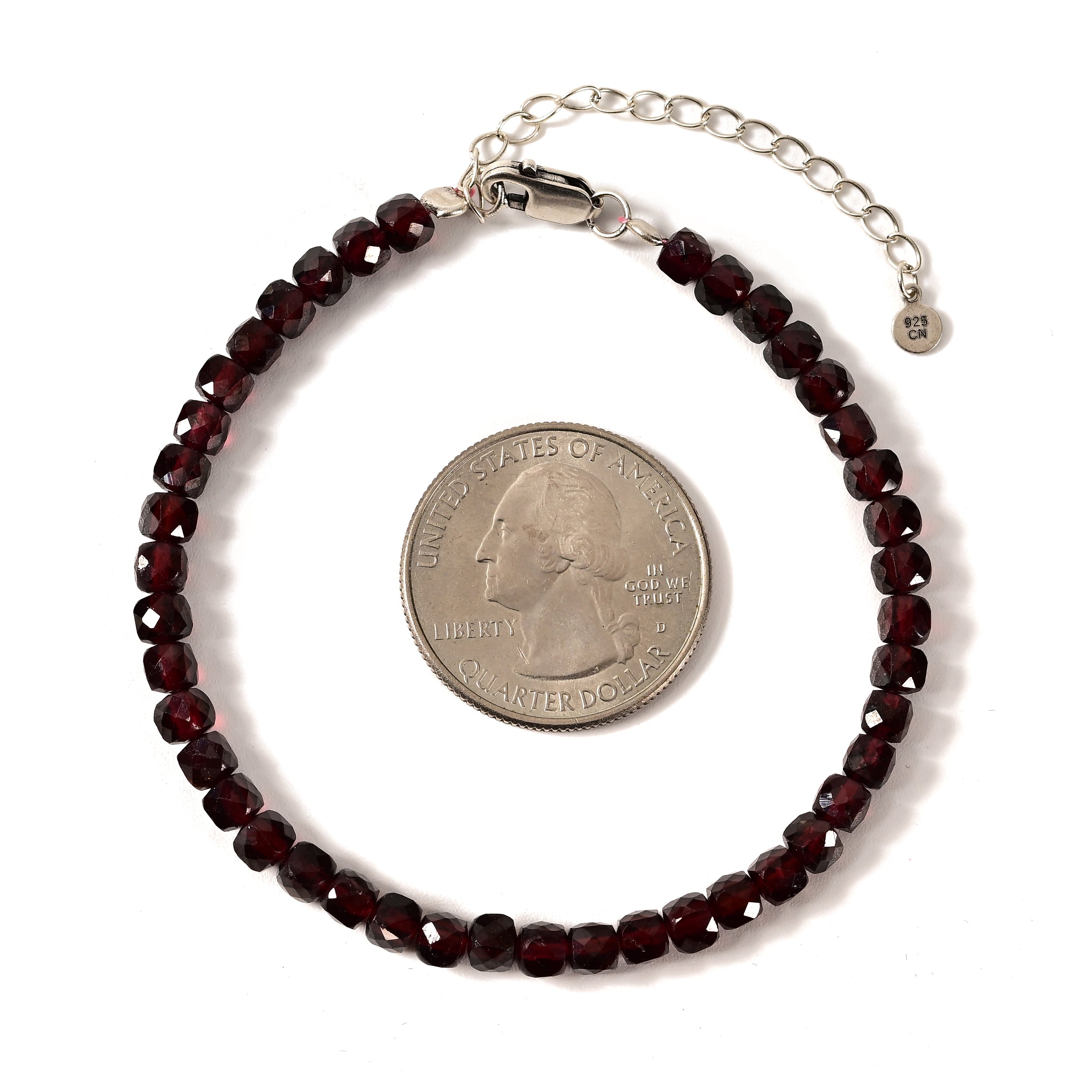 Natural Garnet Faceted 4mm Barrel Bracelet with Sterling Silver Extender