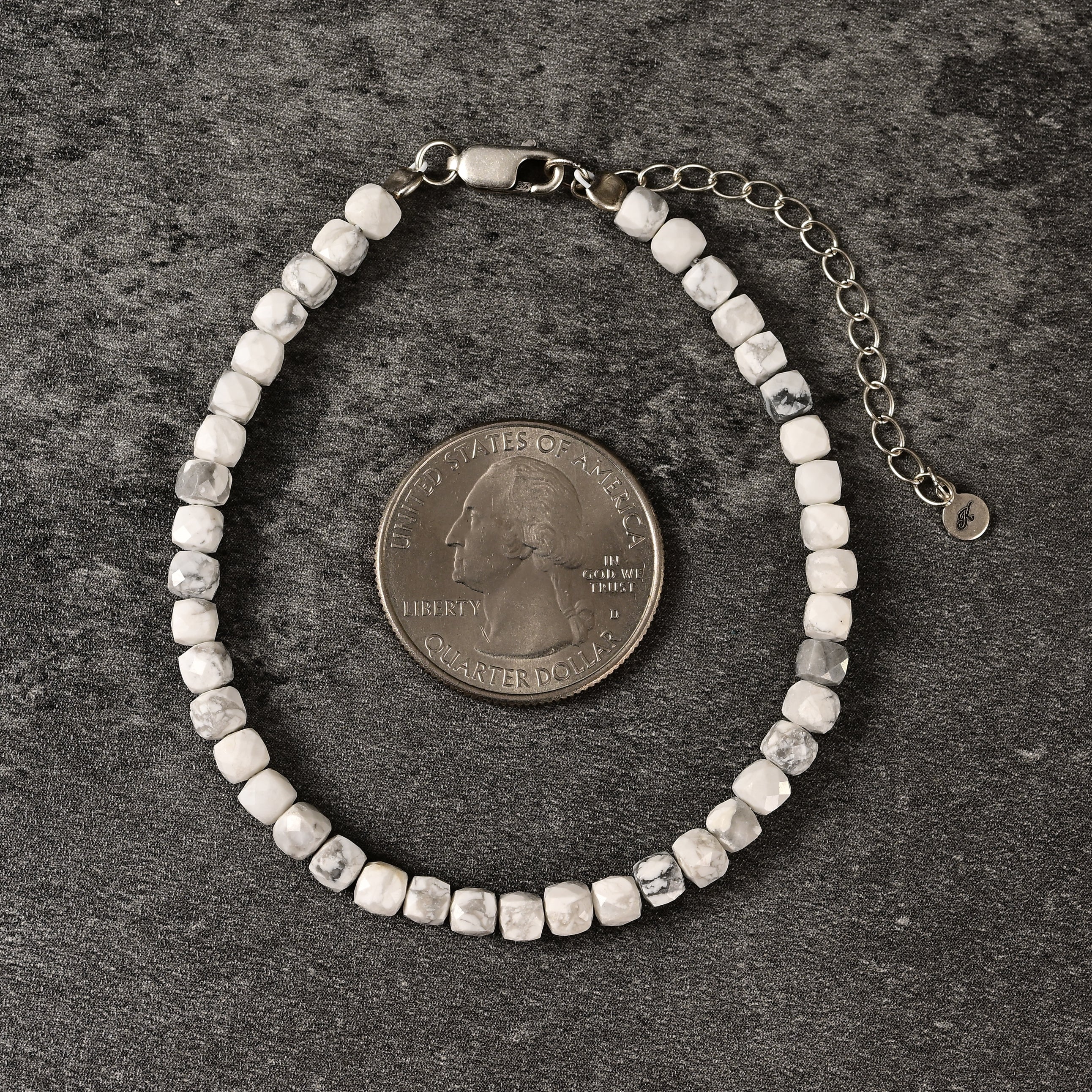 Natural Howlite Faceted 4mm Barrel Bracelet with Sterling Silver Extender