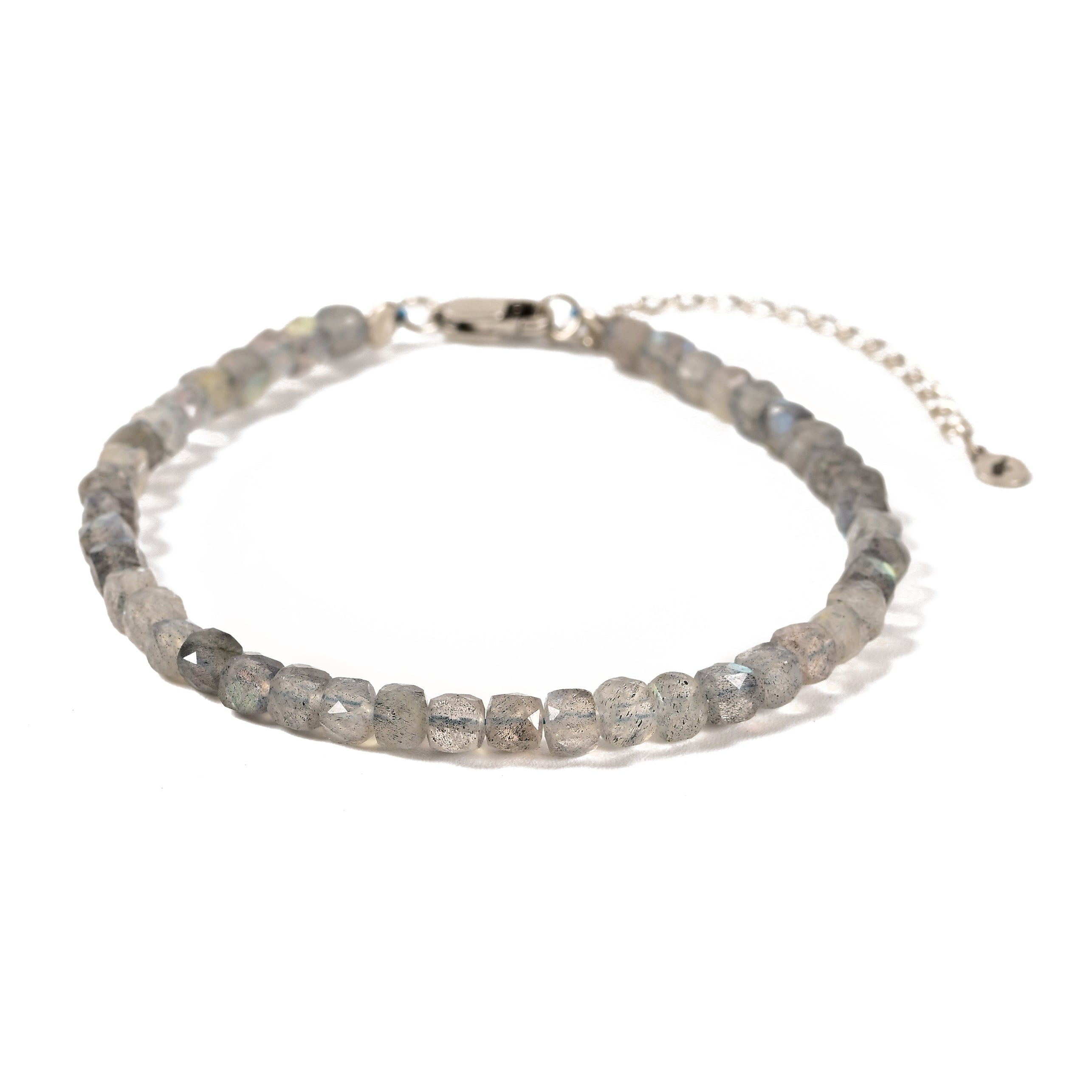 Natural Labradorite Faceted 4mm Barrel Bracelet with Sterling Silver Extender