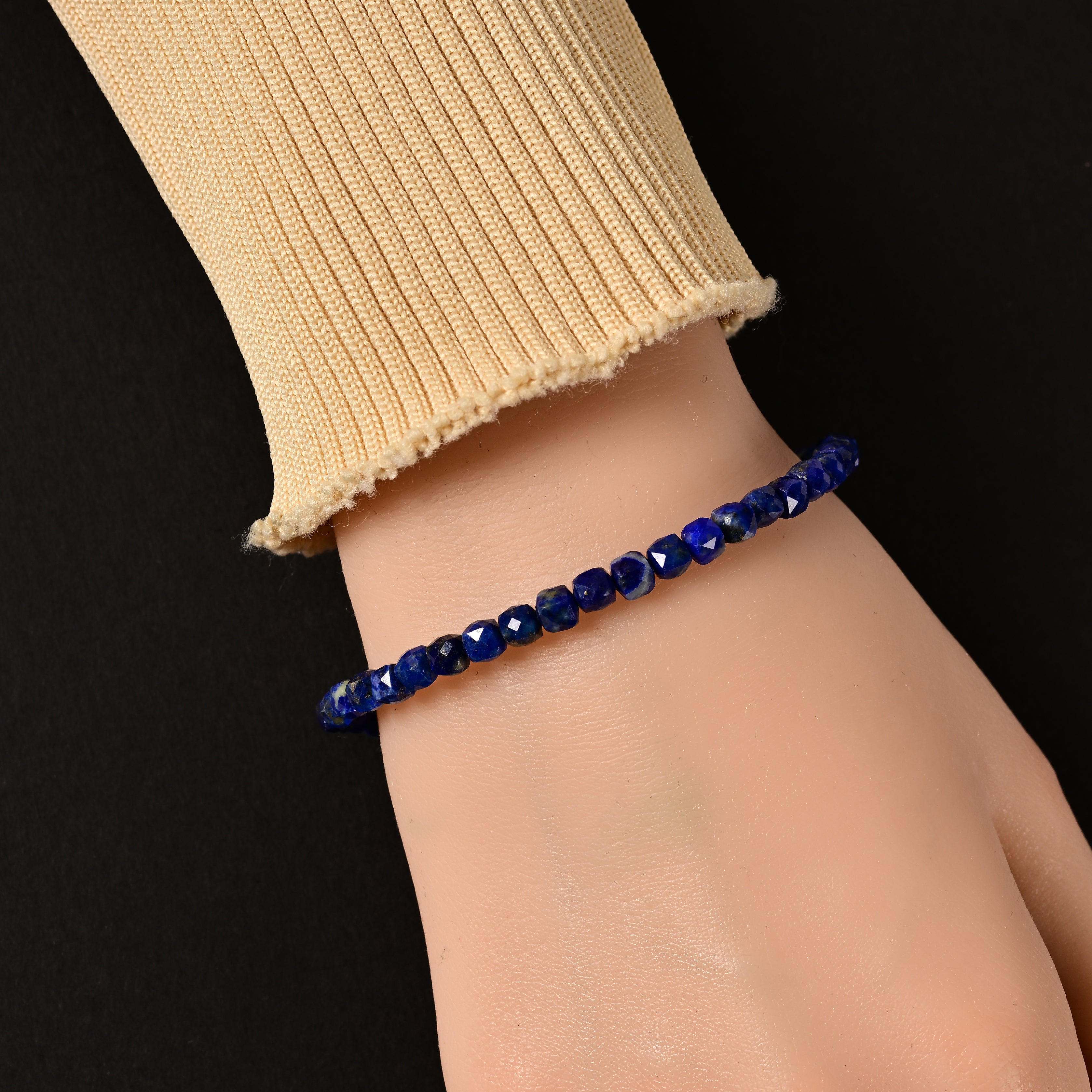 Natural Lapis Faceted 4mm Barrel Bracelet with Sterling Silver Extender