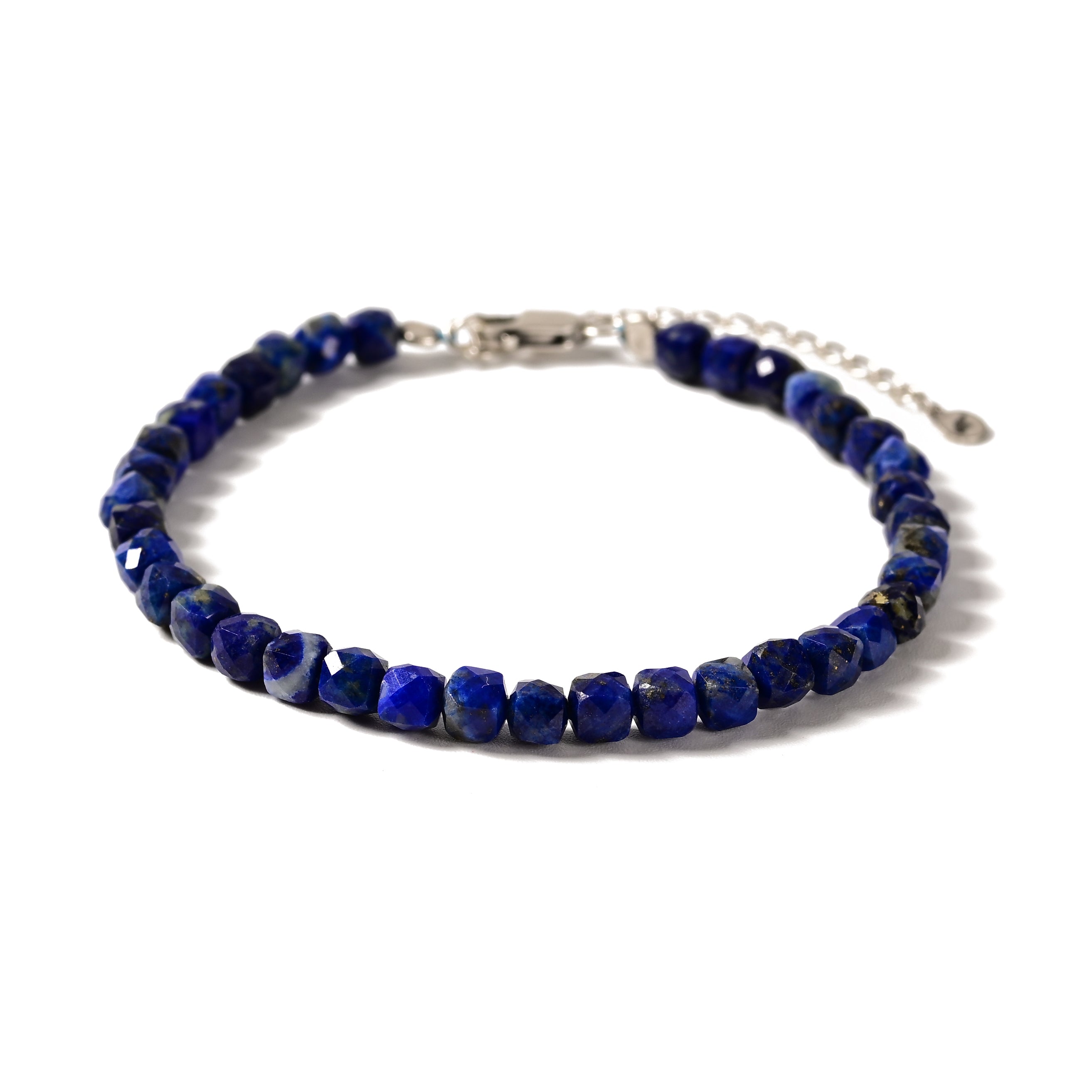 Natural Lapis Faceted 4mm Barrel Bracelet with Sterling Silver Extender