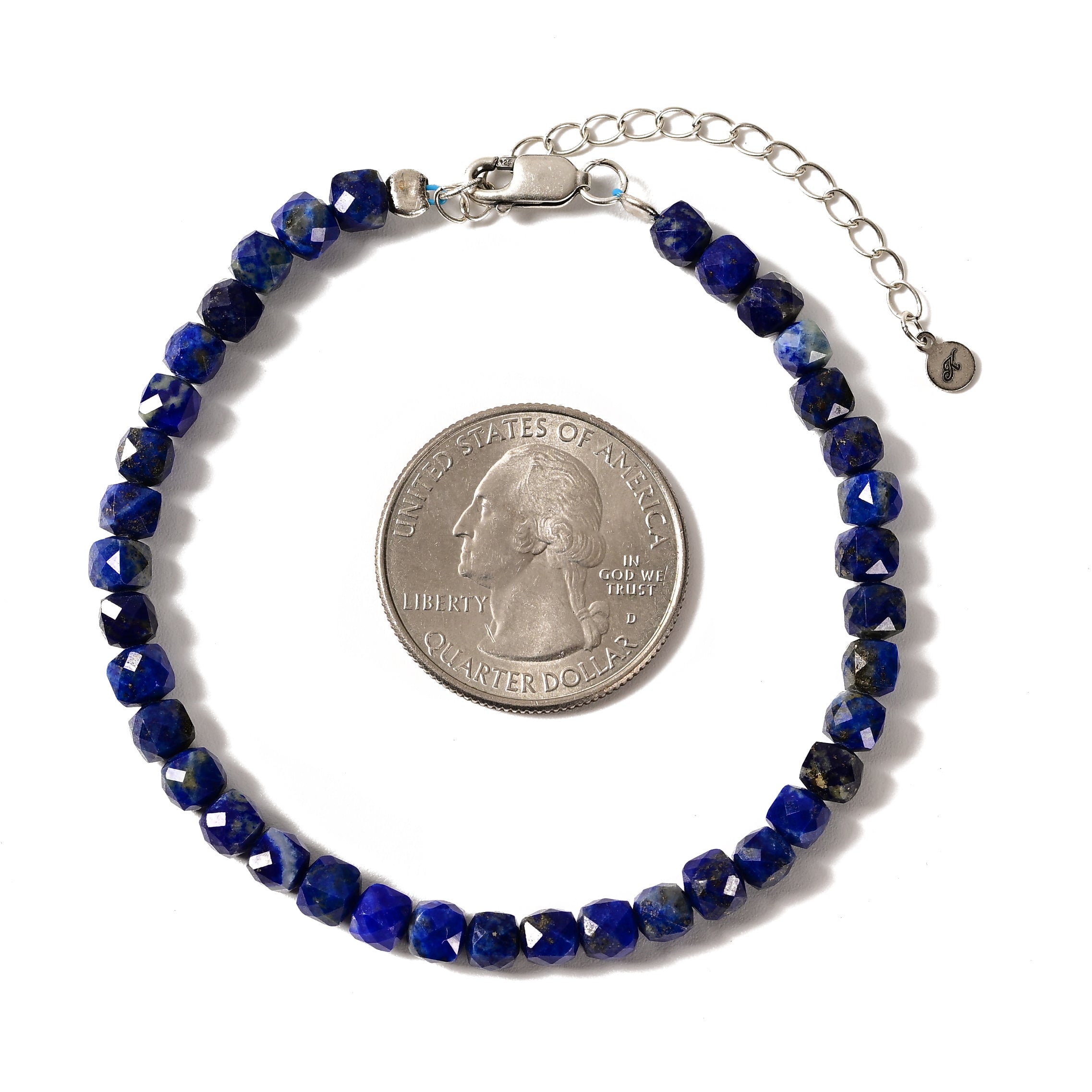 Natural Lapis Faceted 4mm Barrel Bracelet with Sterling Silver Extender