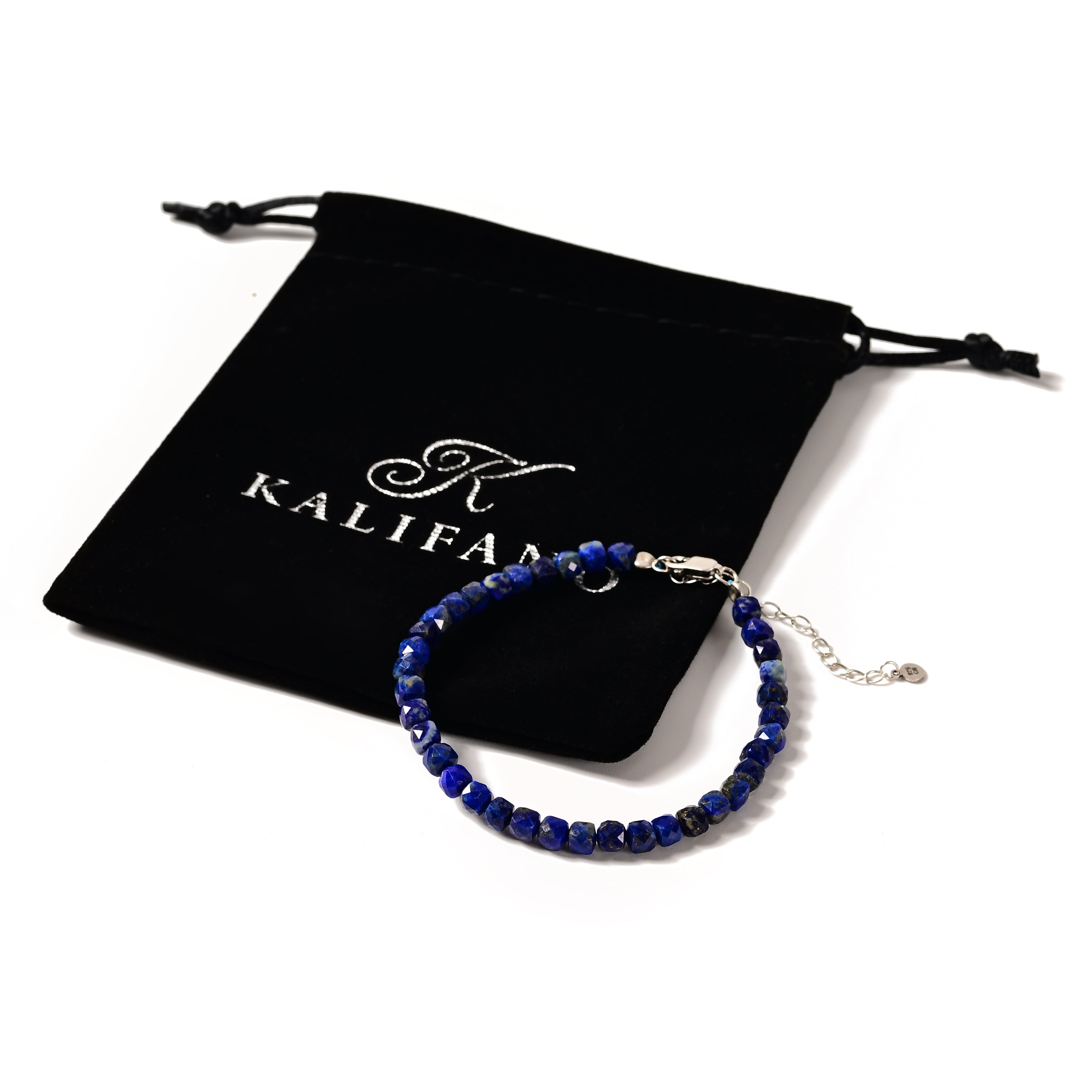 Natural Lapis Faceted 4mm Barrel Bracelet with Sterling Silver Extender