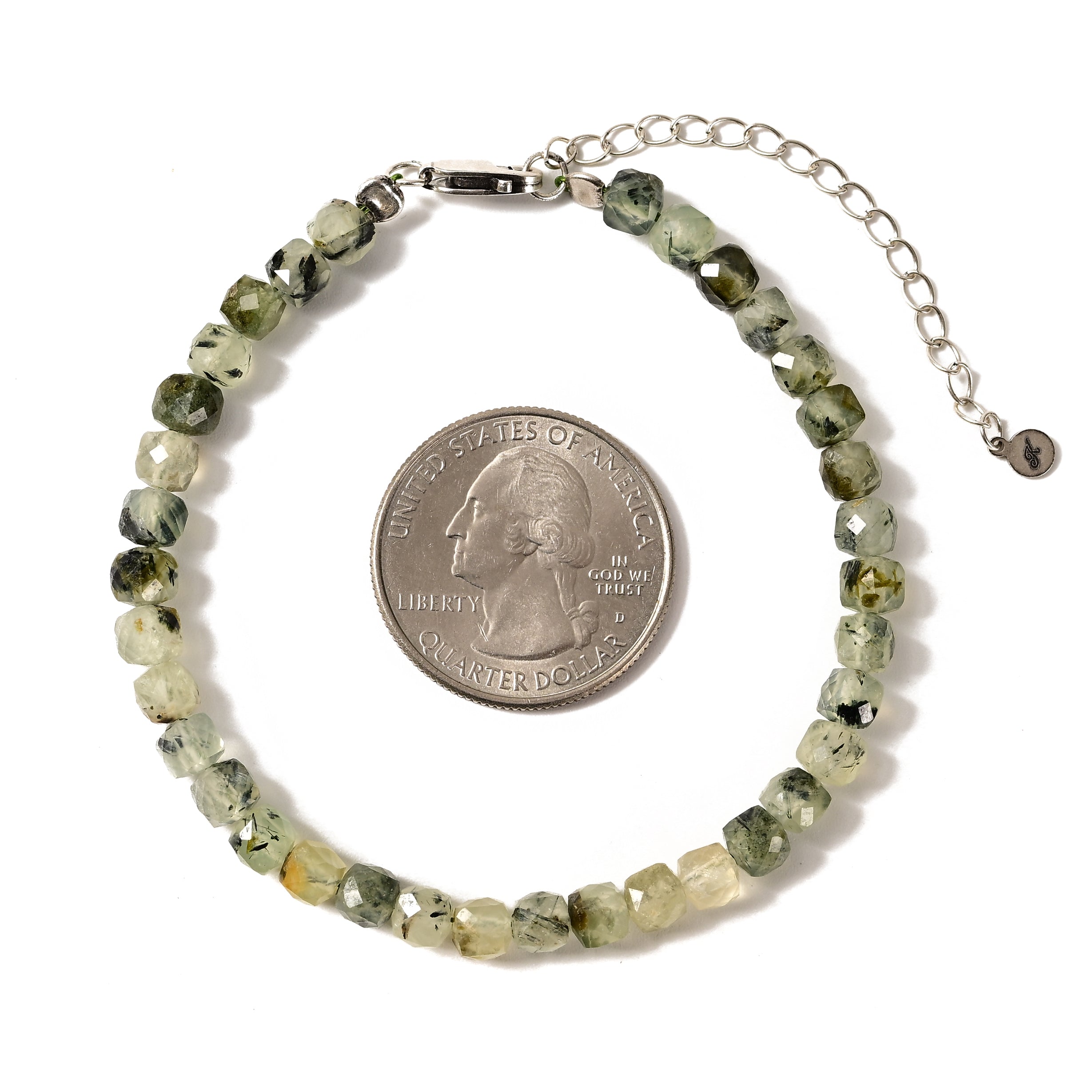 Natural Prehnite Faceted 4mm Barrel Bracelet with Sterling Silver Extender