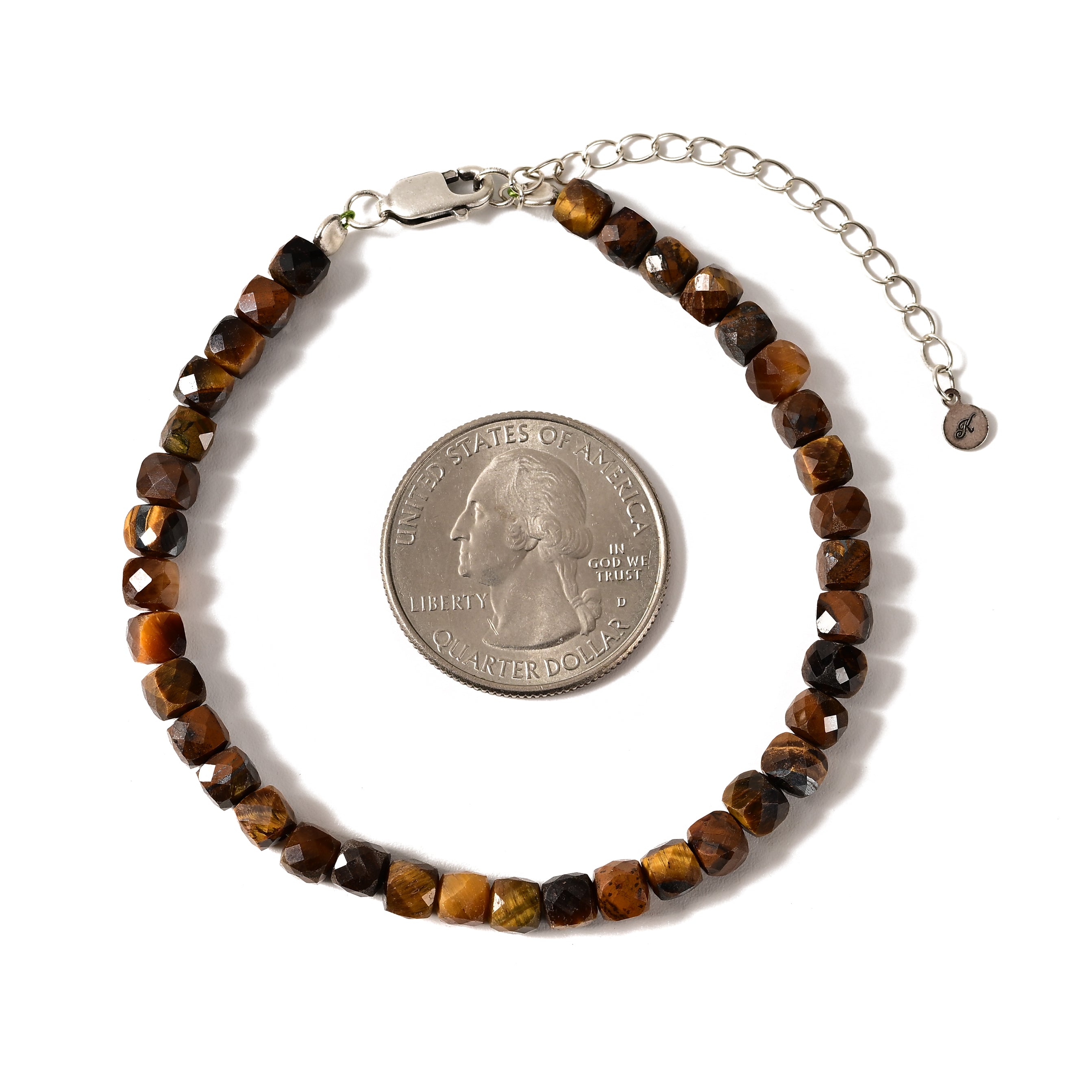 Natural Tiger Eye Faceted 4mm Barrel Bracelet with Sterling Silver Extender