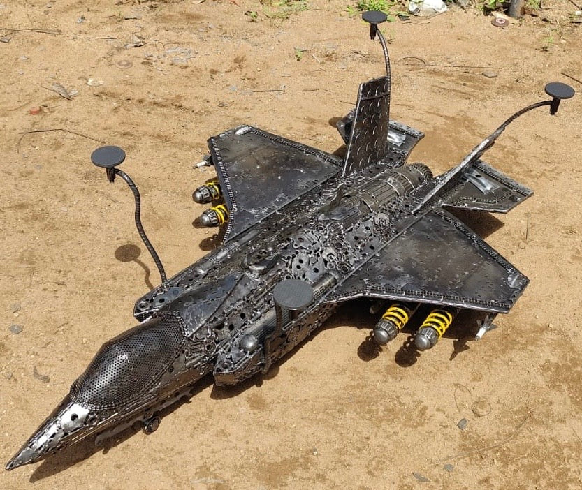 Fighter Jet Airplane F-35 Inspired Recycled Metal Art Table