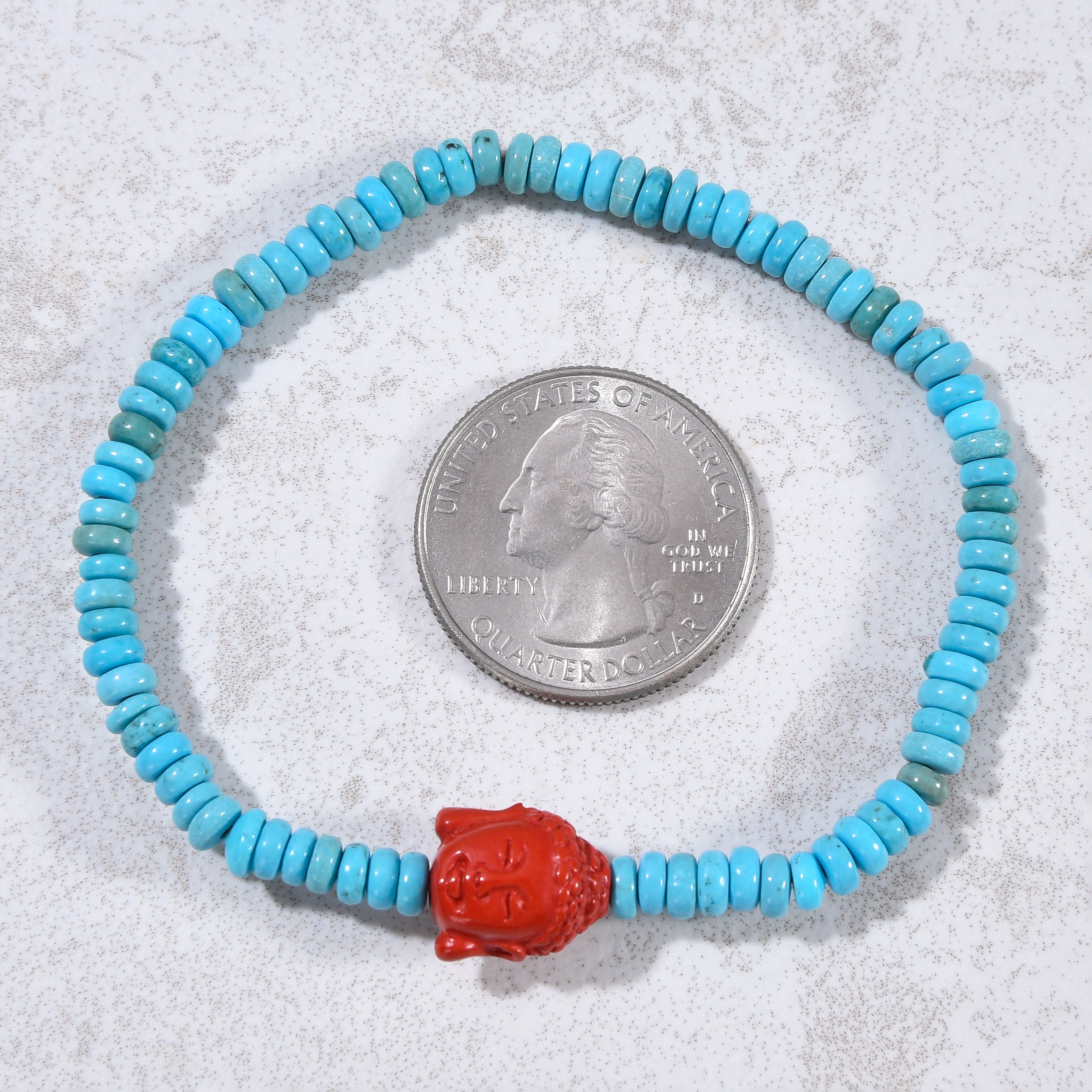 Howlite Turquoise 2x4mm Elastic Gemstone Bracelet with Cinnabar Buddha