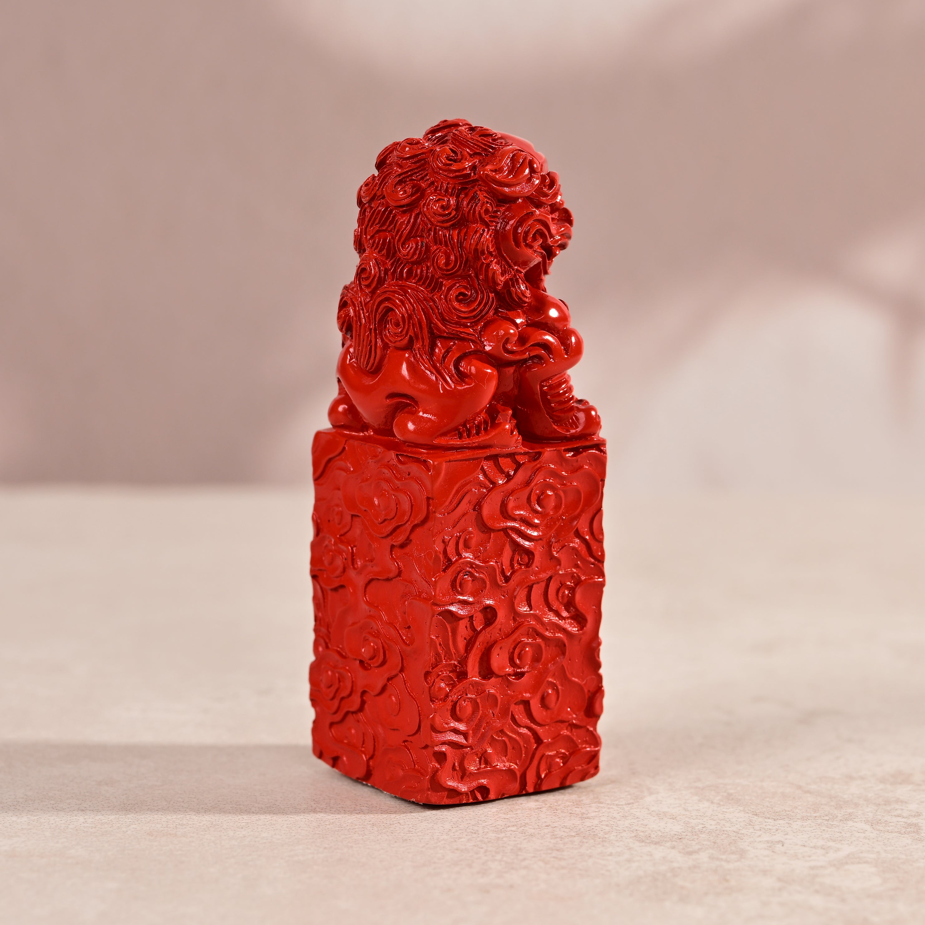 Lion Signet Cinnabar Carving