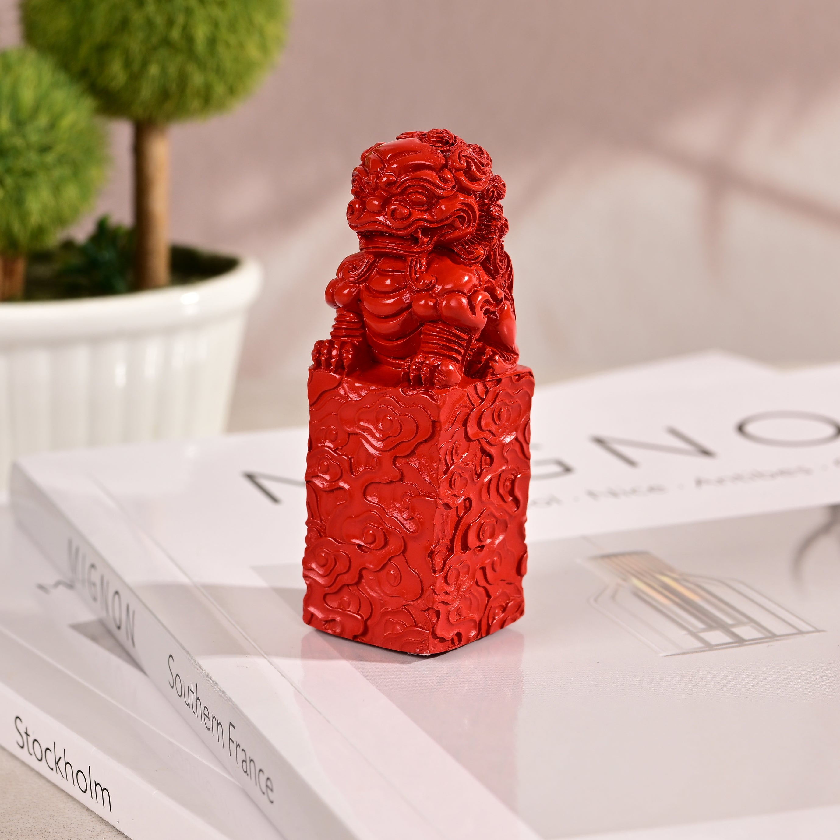 Lion Signet Cinnabar Carving