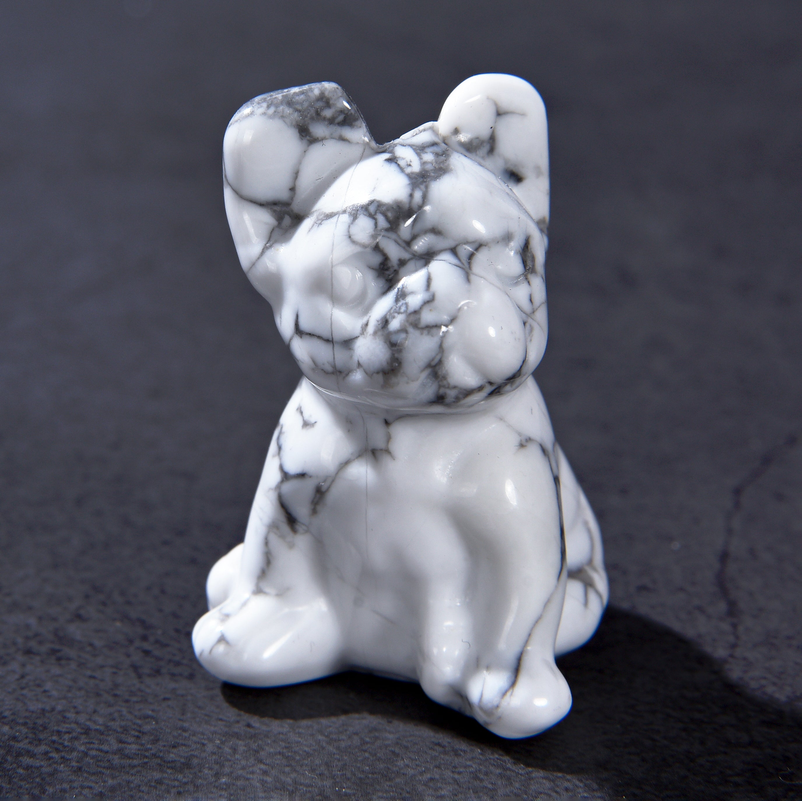 1.5" Howlite Bulldog Natural Gemstone Carving