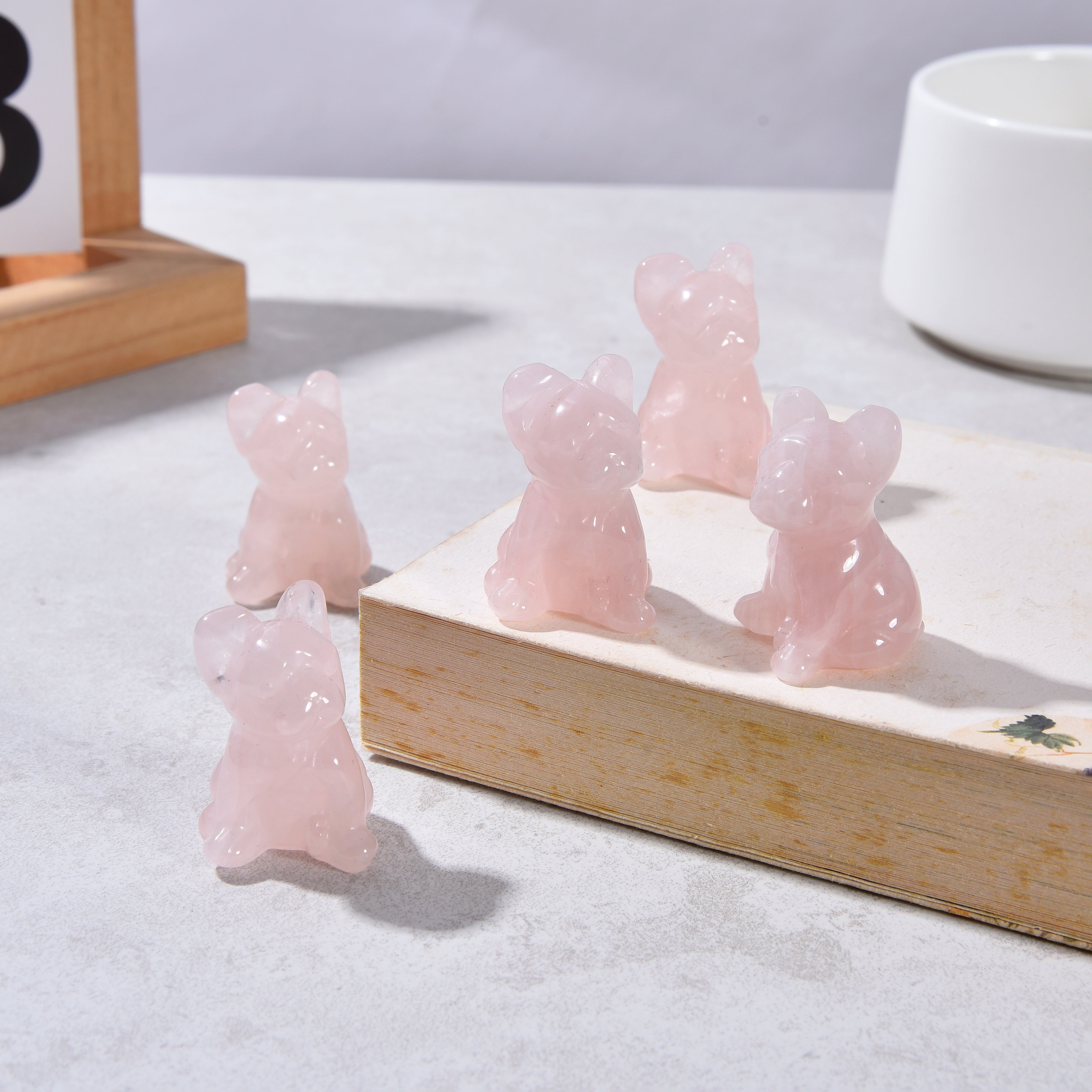 1.5" Rose Quartz Bulldog Natural Gemstone Carving