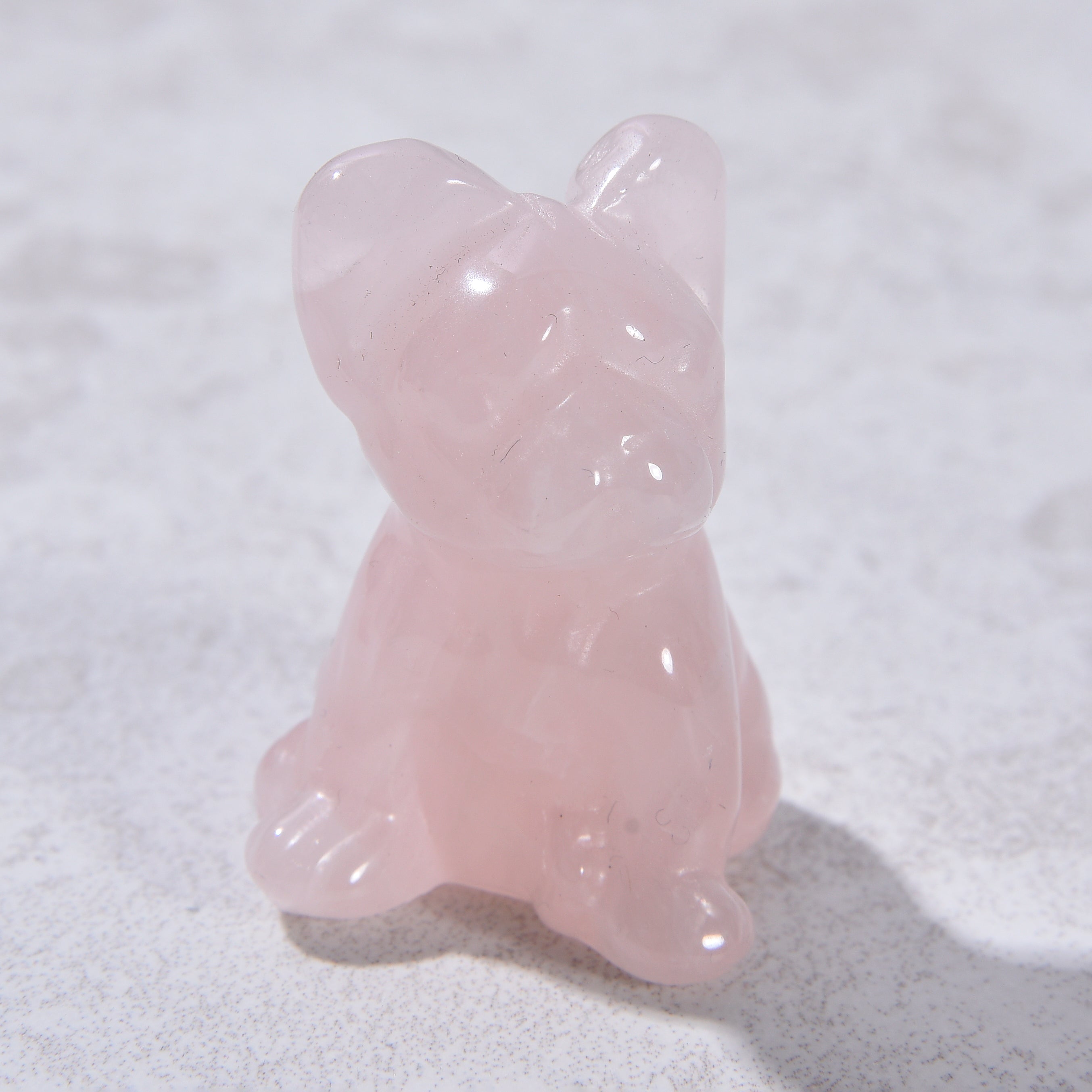 1.5" Rose Quartz Bulldog Natural Gemstone Carving