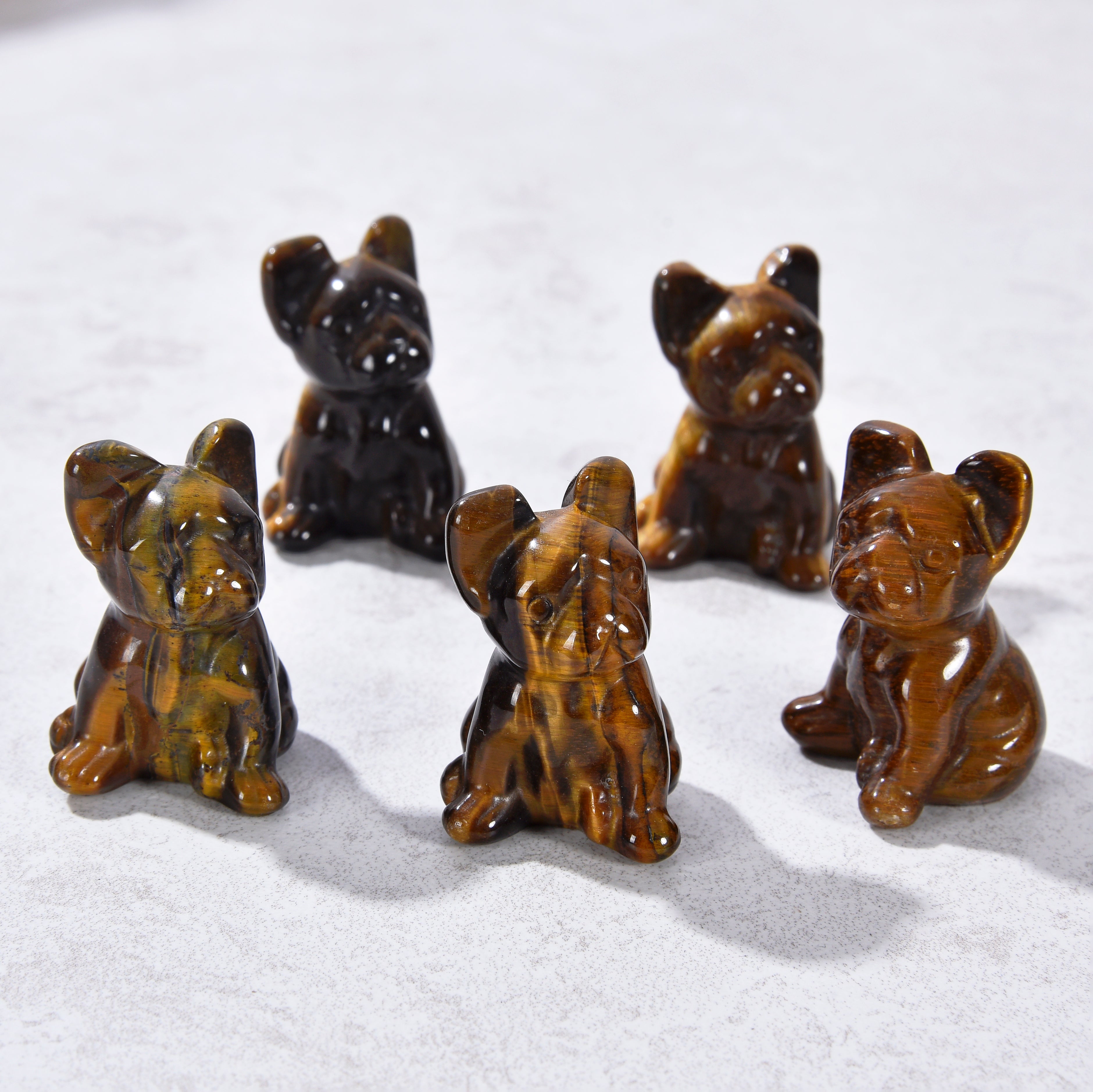 1.5" Tiger Eye Bulldog Natural Gemstone Carving