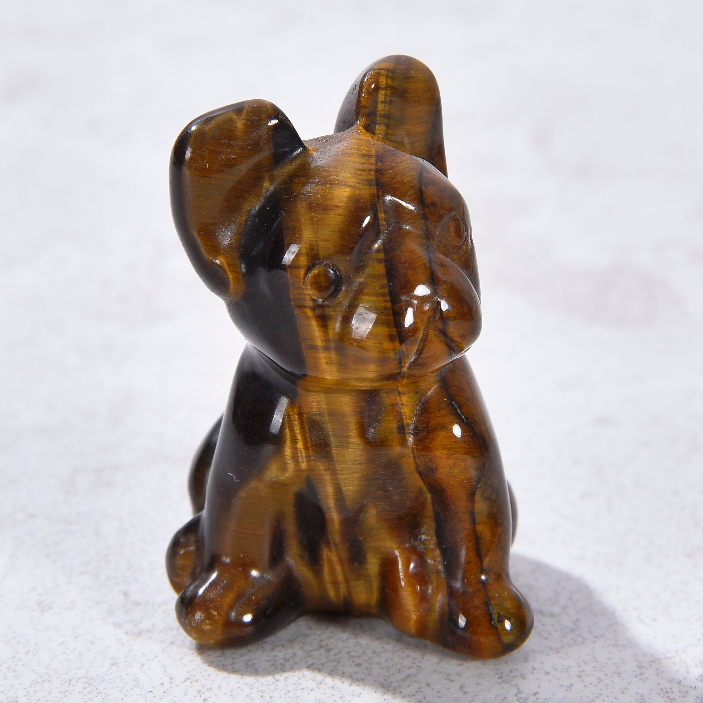 1.5" Tiger Eye Bulldog Natural Gemstone Carving