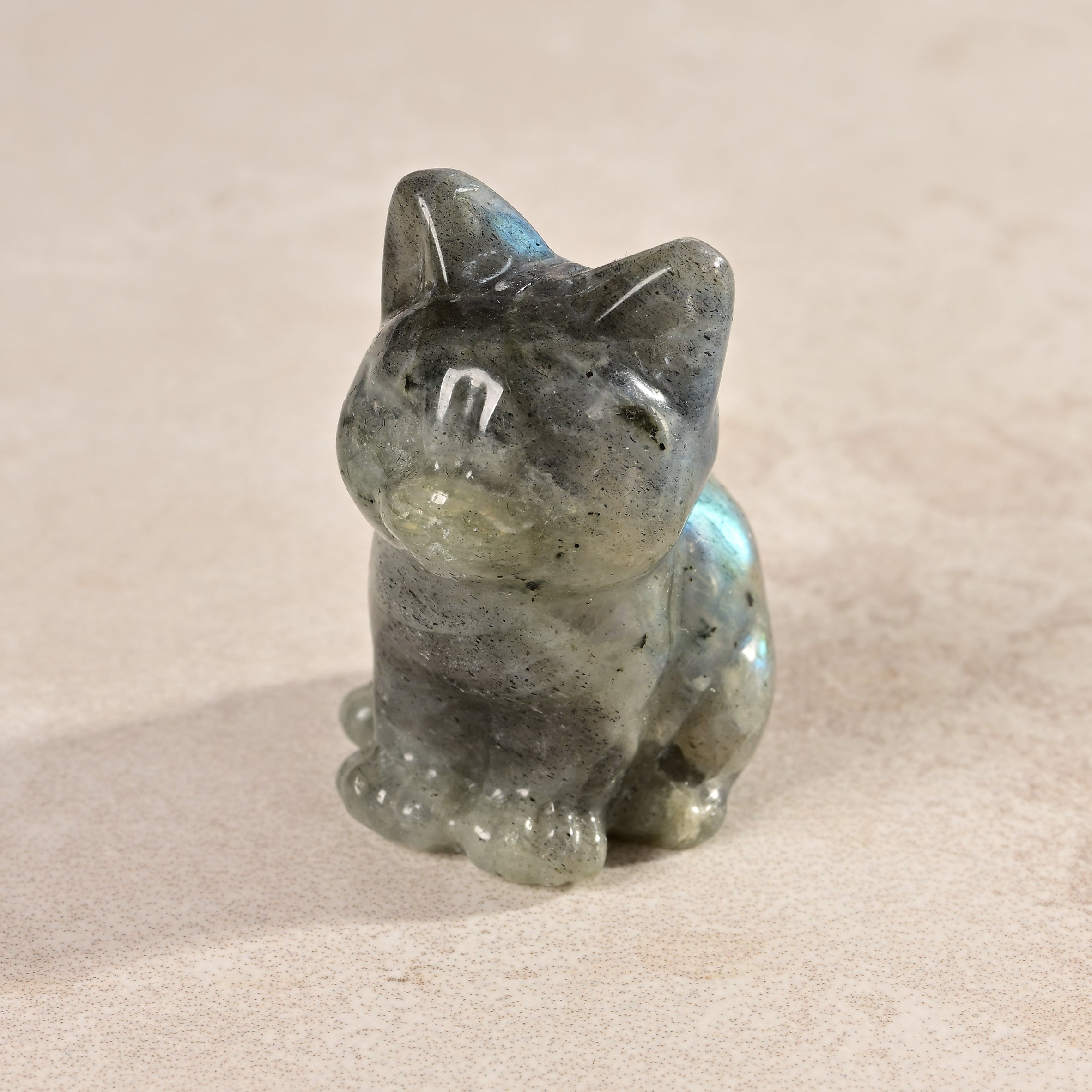 1.5" Labradolite Cat Natural Gemstone Carving