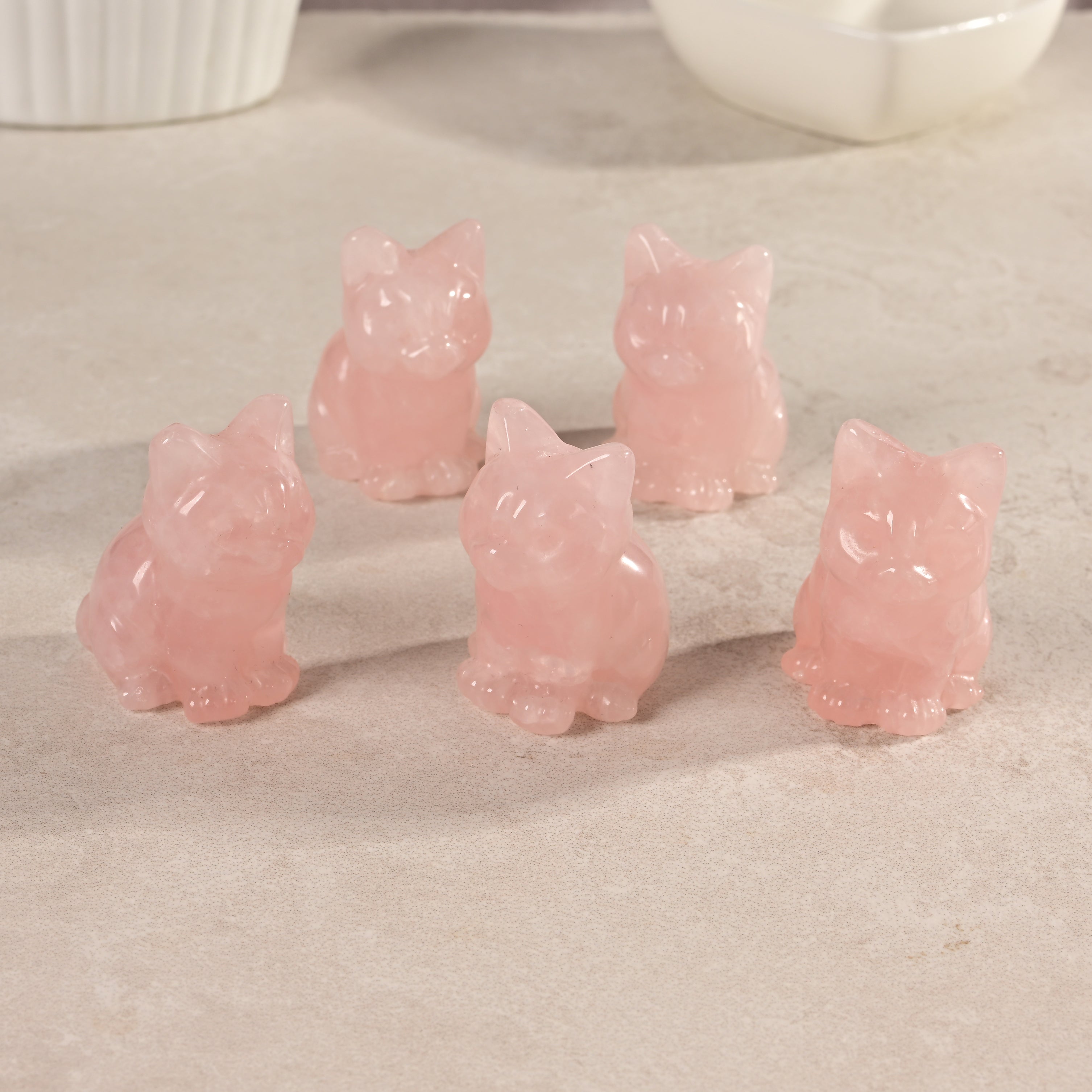 1.5" Rose Quartz Cat Natural Gemstone Carving