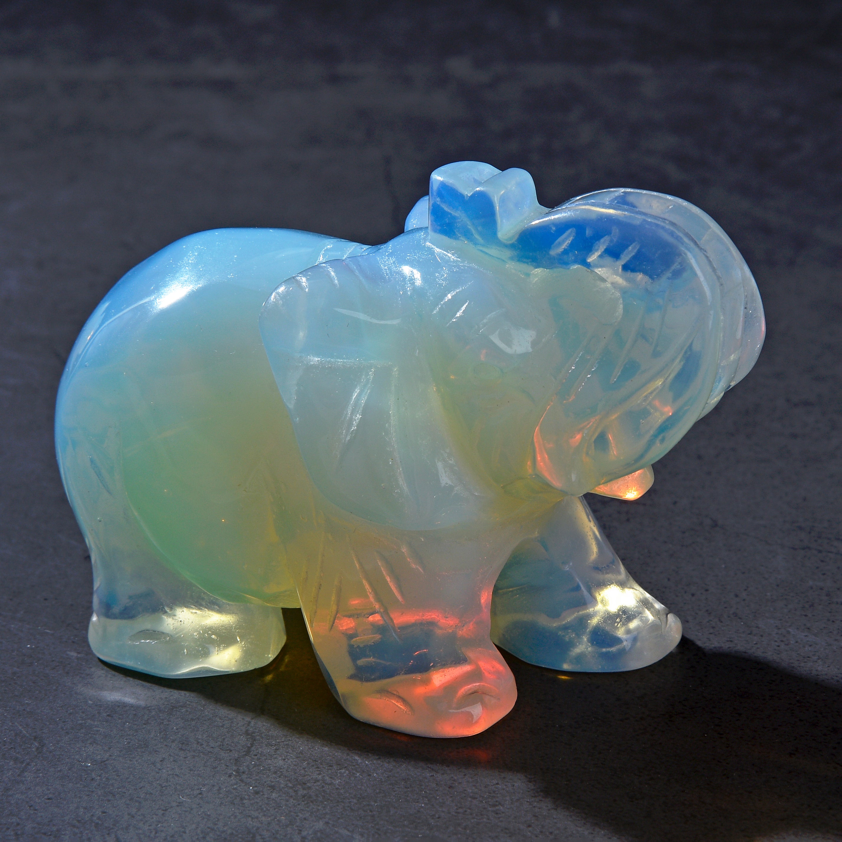 4" Opalite Moonstone Elephant Natural Gemstone Carving