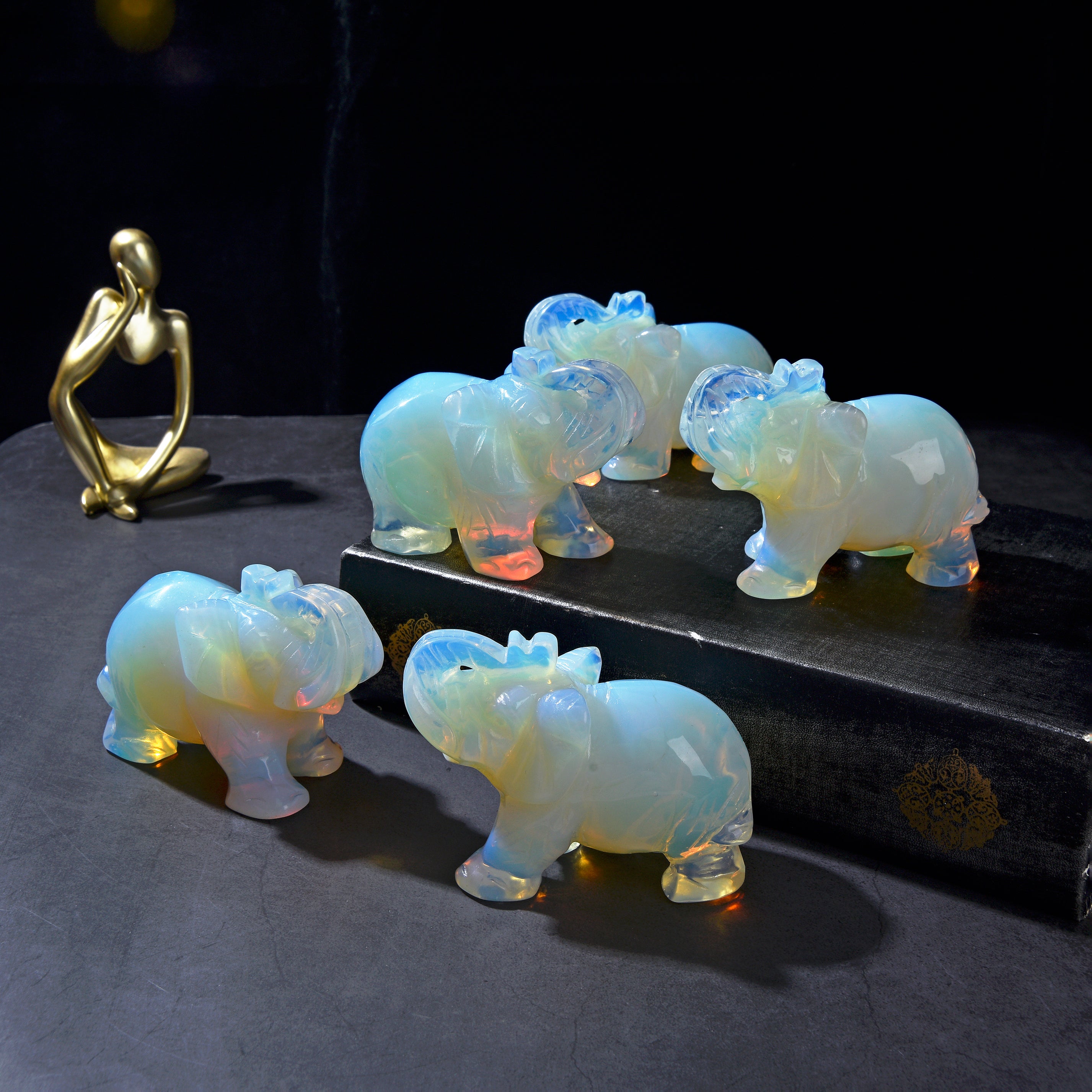 4" Opalite Moonstone Elephant Natural Gemstone Carving