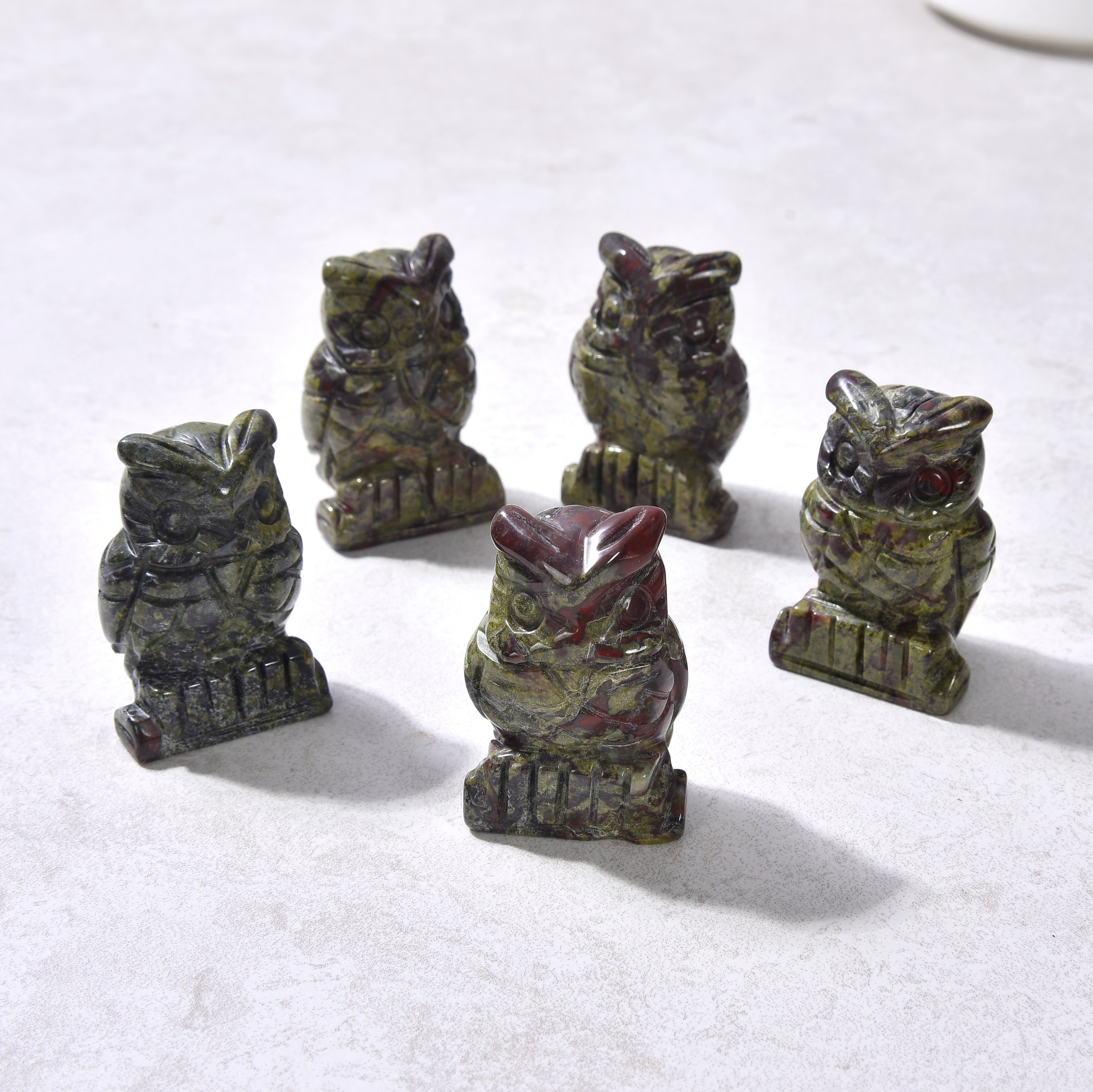 Bloodstone Owl  2'' Natural Gemstone Carving